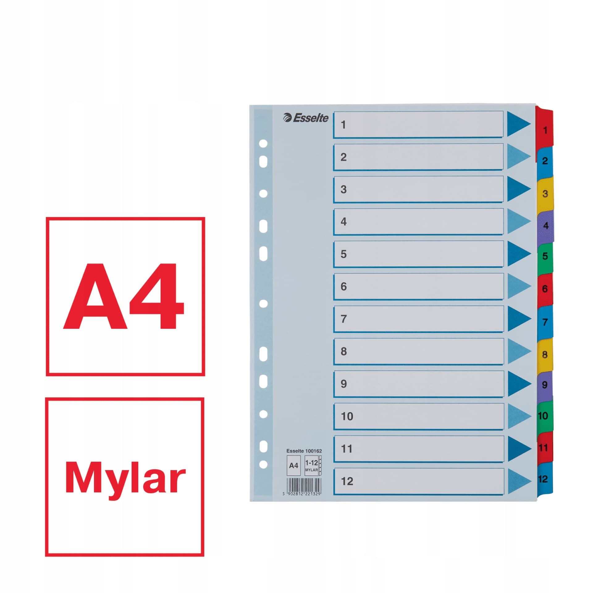 

Przekładki kartonowe MYLAR A4 1-12 białe 100162 ESSELTE