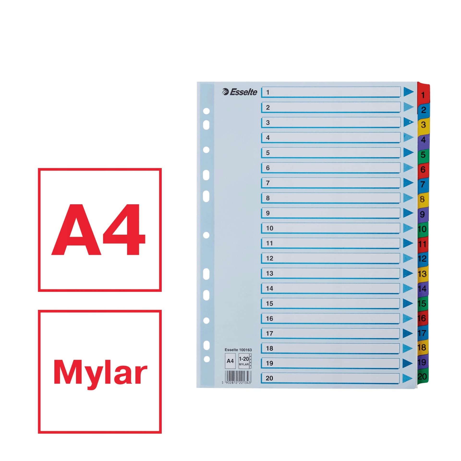 

Przekładki kartonowe MYLAR A4 1-20 białe 100163 ESSELTE