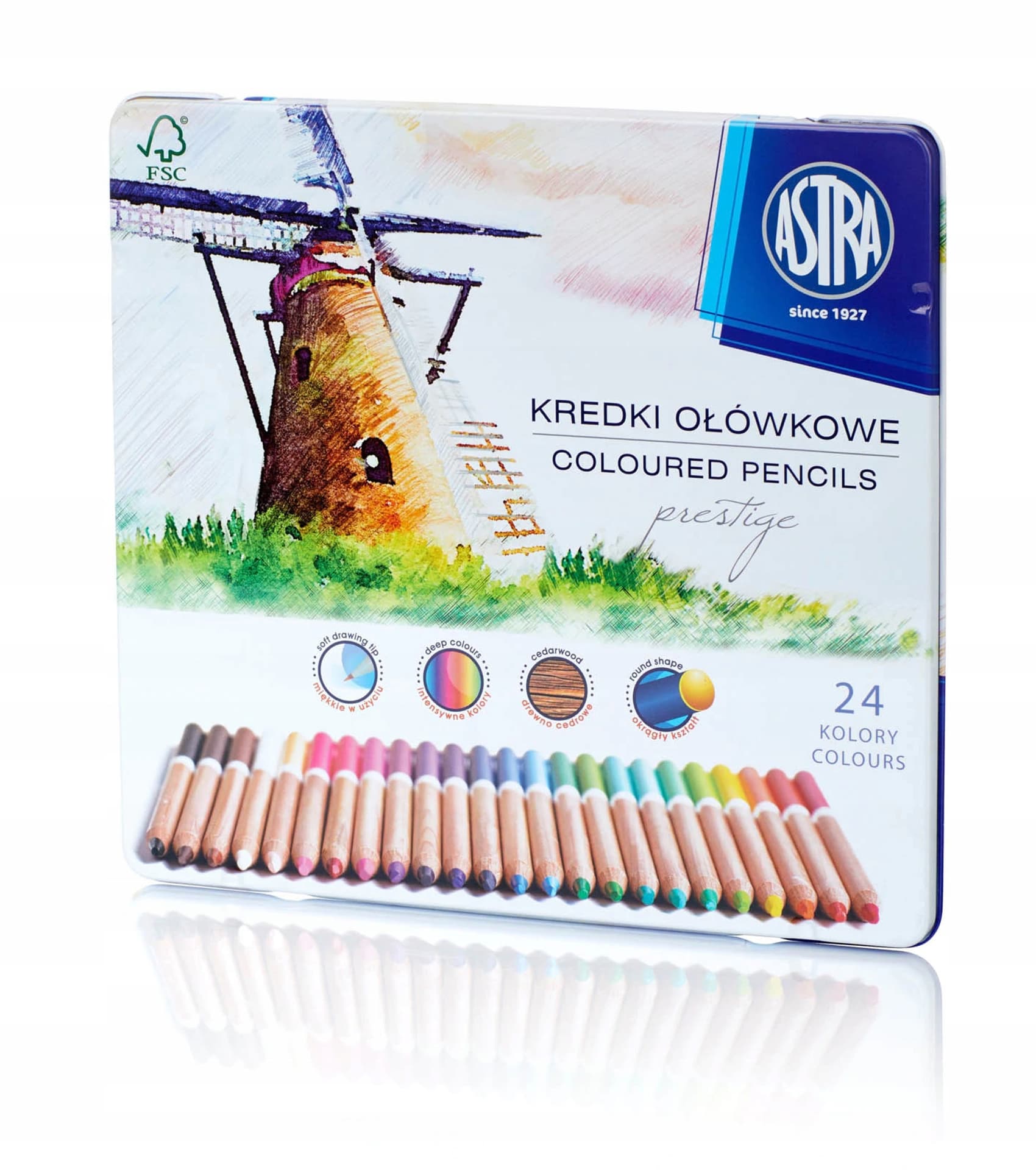 

Kredki z drewna cedrowego 24kol opakowanie metalowe 312117002 ASTRA PRESTIGE