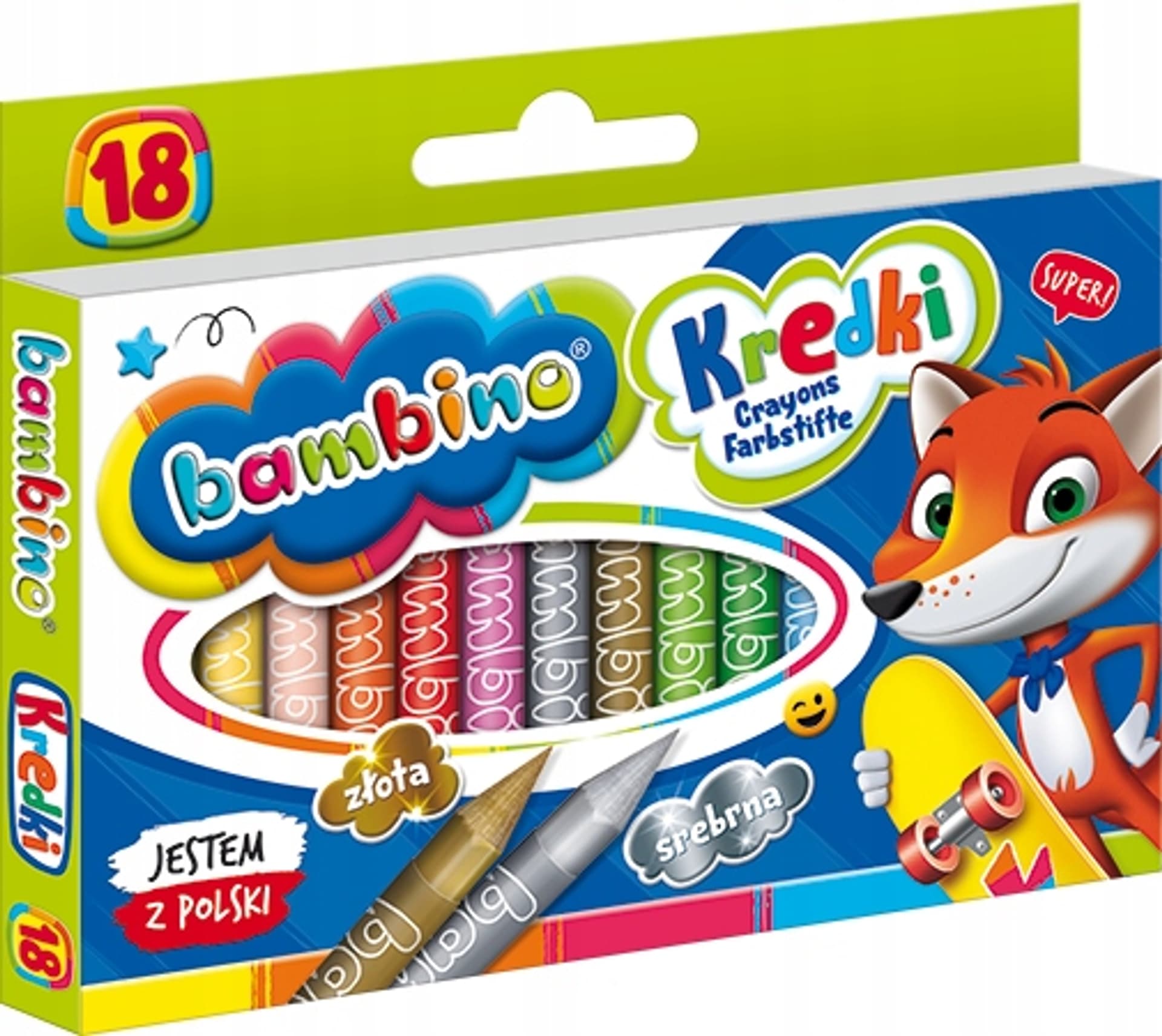 

Kredki BAMBINO 18 kolorów z glinki kaolinowej opakowanie kartonowe St.MAJEWSKI