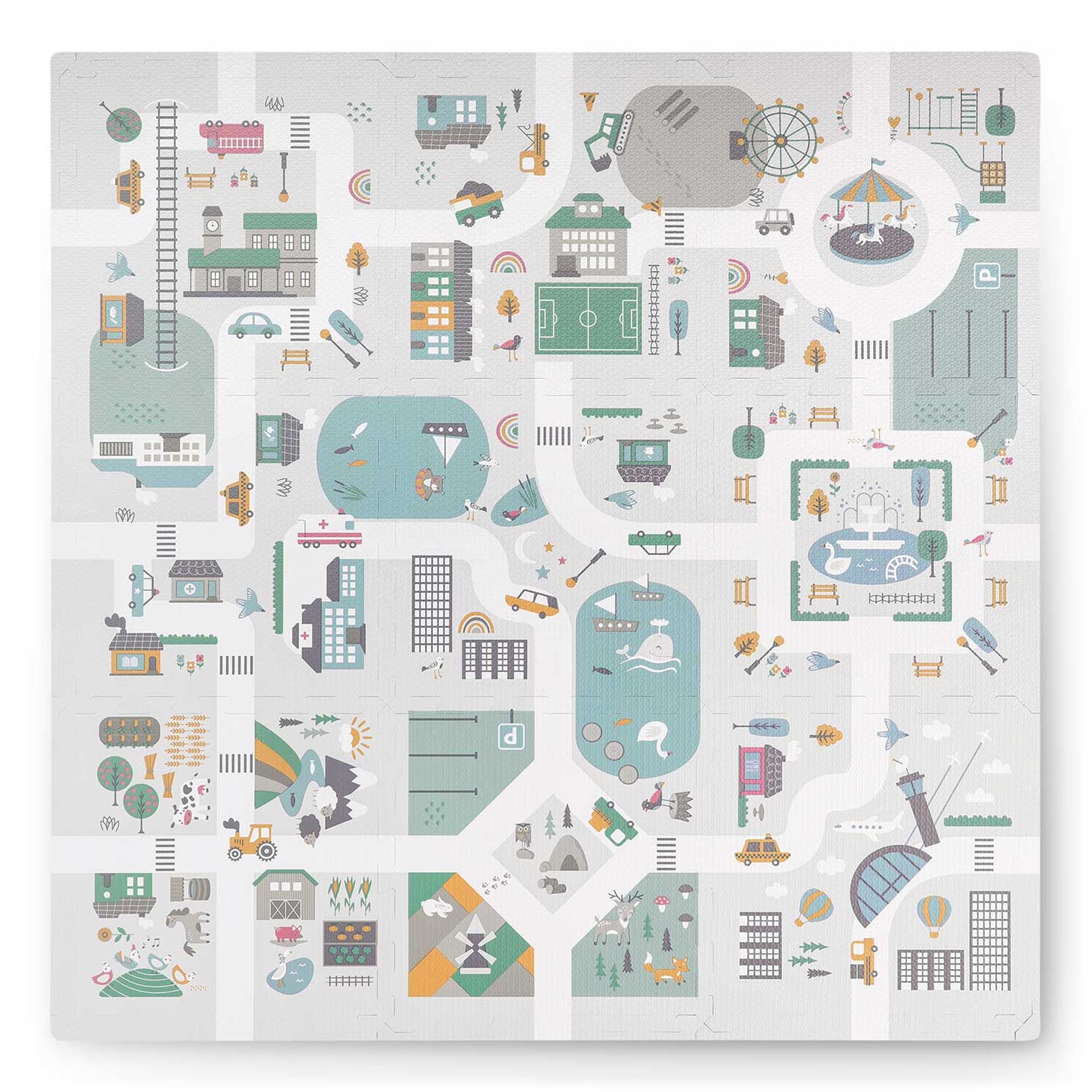 

Mata piankowa puzzle 105x105cm + piankowe figurki Nukido Town