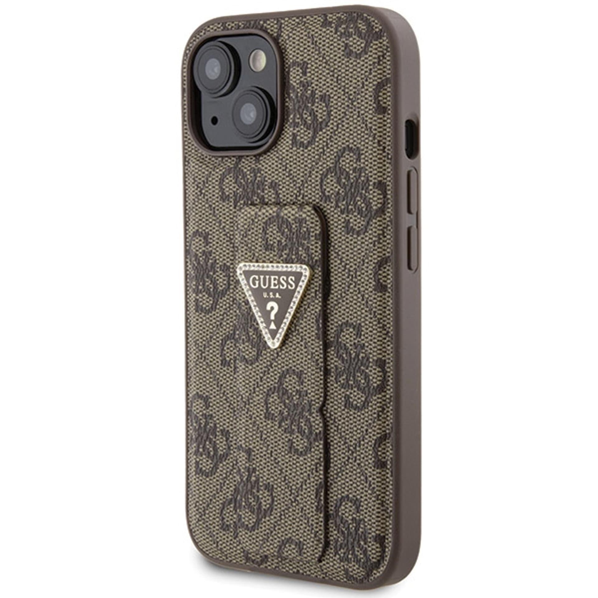 

Guess GUHCP15SPGS4TDW iPhone 15 / 14 / 13 6.1" brązowy/brown hardcase Grip Stand 4G Triangle Strass