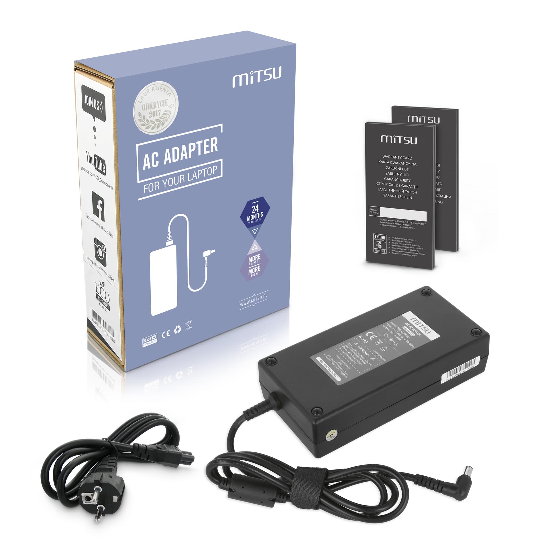 

Zasilacz Mitsu 20v 7.5a (6.0x3.7) 150W do Asus, 6.0x3.7) 150w do asu
