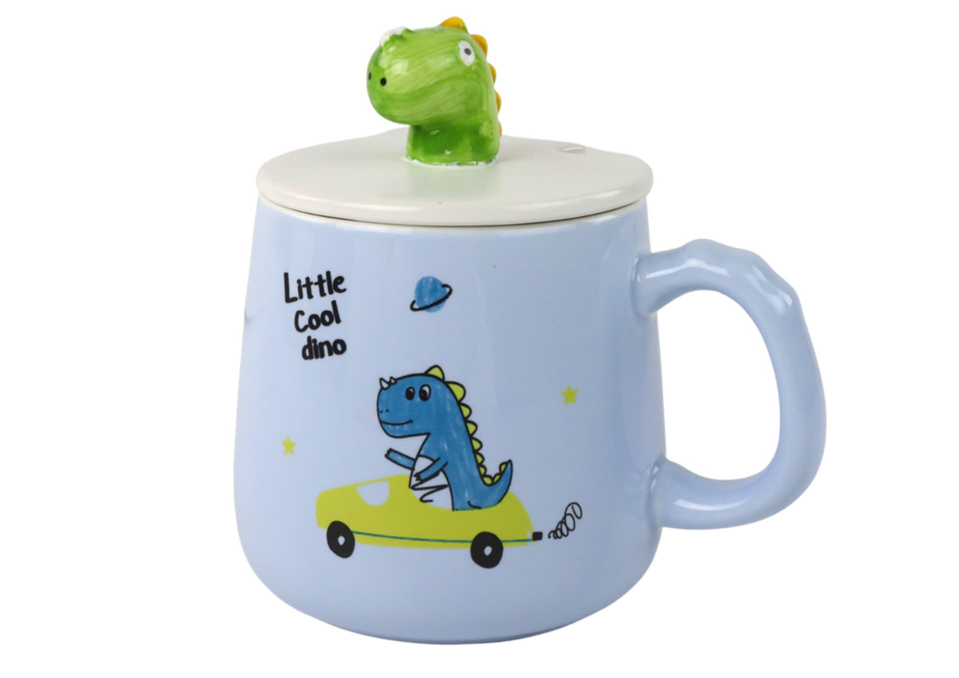 

Kubek Ceramiczny Dinozaur Niebieski Przykrywka Łyżeczka