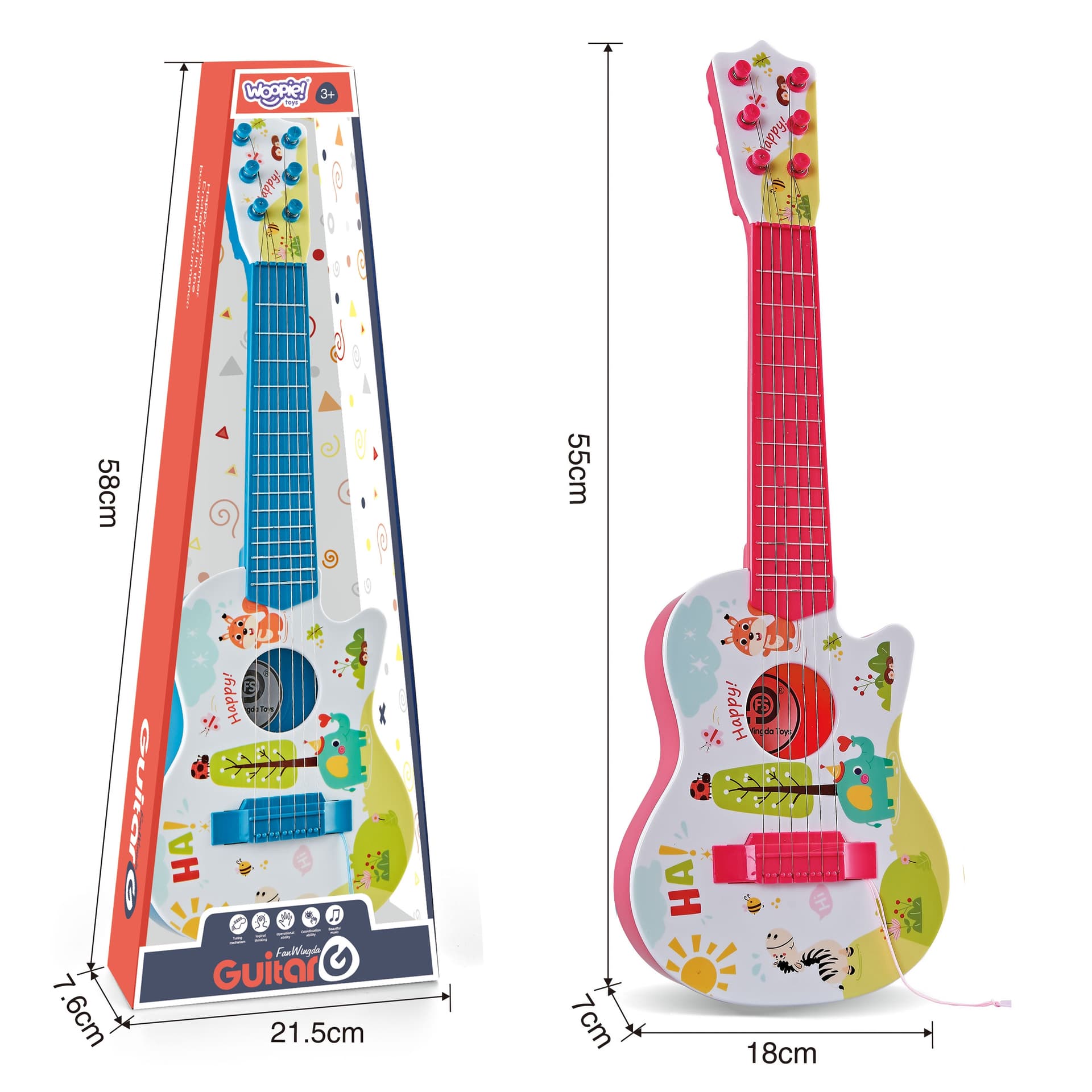 

WOOPIE Gitara Akustyczna dla Dzieci Różowa 55 cm