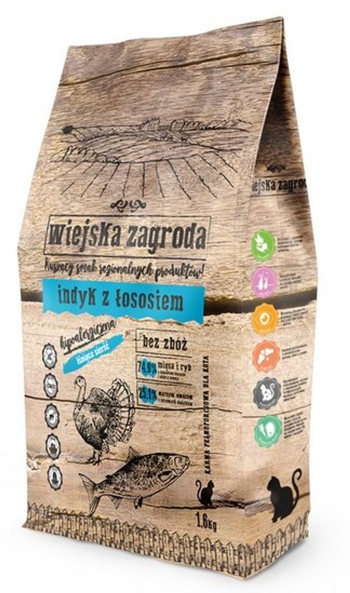 

WIEJSKA ZAGRODA Karma indyk z łososiem dla kota 1,6kg