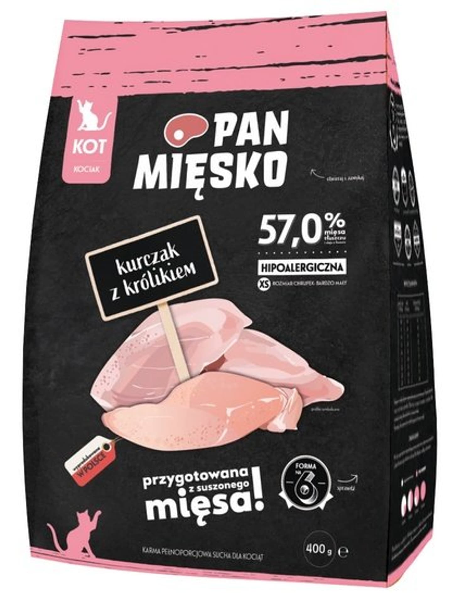 

PAN MIĘSKO Karma sucha dla kociąt Kurczak z królikiem chrupki XS 400g