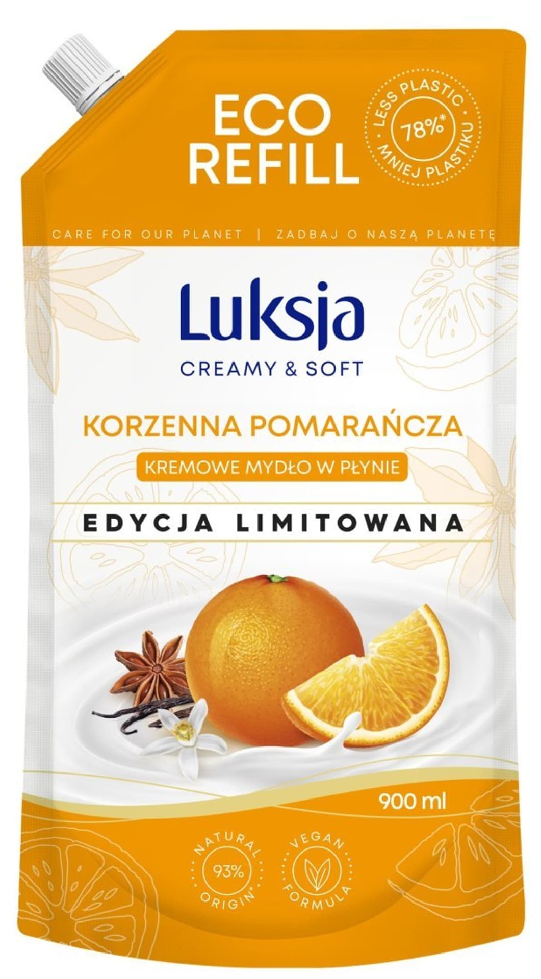 

LUKSJA Creamy & Soft Kremowe Mydło w płynie - Korzenna Pomarańcza (edycja limitowana) 900ml-zapas, Edycja limitowana) 900ml-zapa