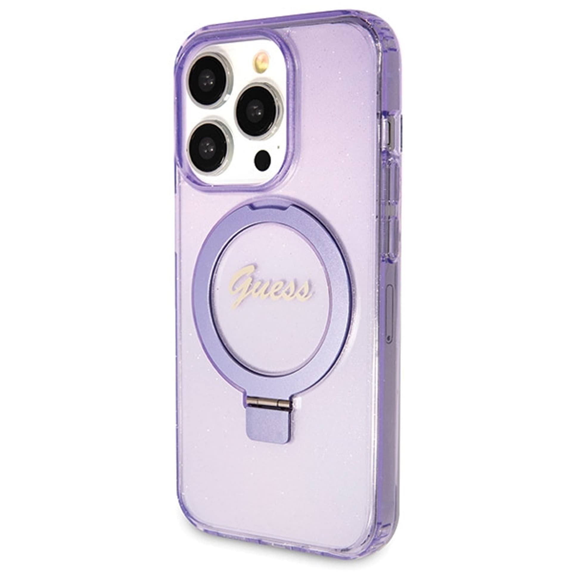 

Guess GUHMP14XHRSGSU iPhone 14 Pro Max 6.7" fioletowy/purple hardcase Ring Stand Script Glitter MagSafe