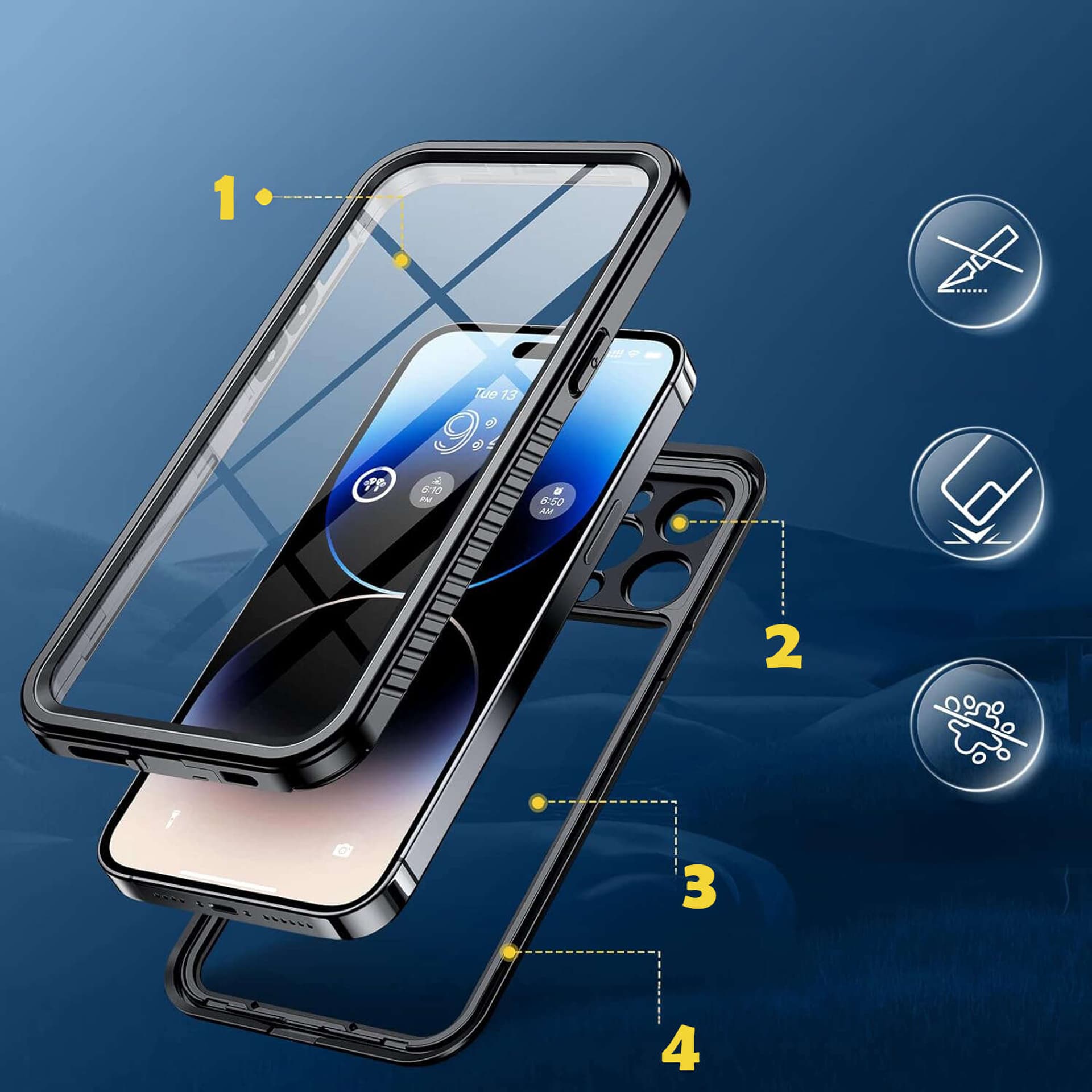 

Etui do iPhone 14 Pro Max wodoodporne pancerne 360 Case Hybrid ochrona aparatu obiektywów IP68 Waterproof czarne