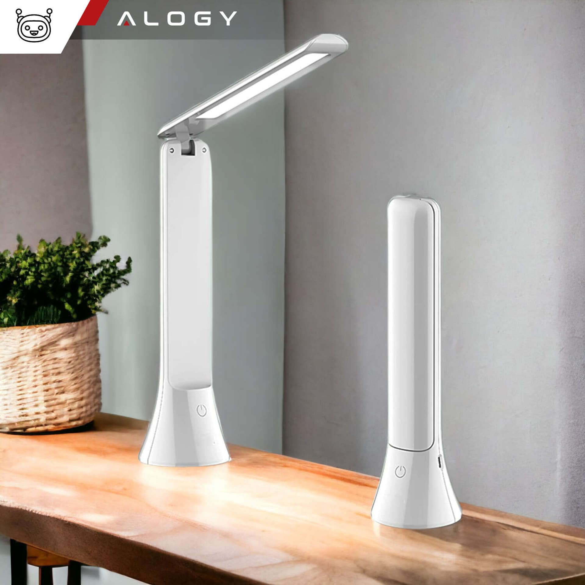 

Lampka nocna LED na biurko 2w1 Latarka Bezprzewodowa dotykowa lampa 3 tryby Regulacja światła Alogy Biała