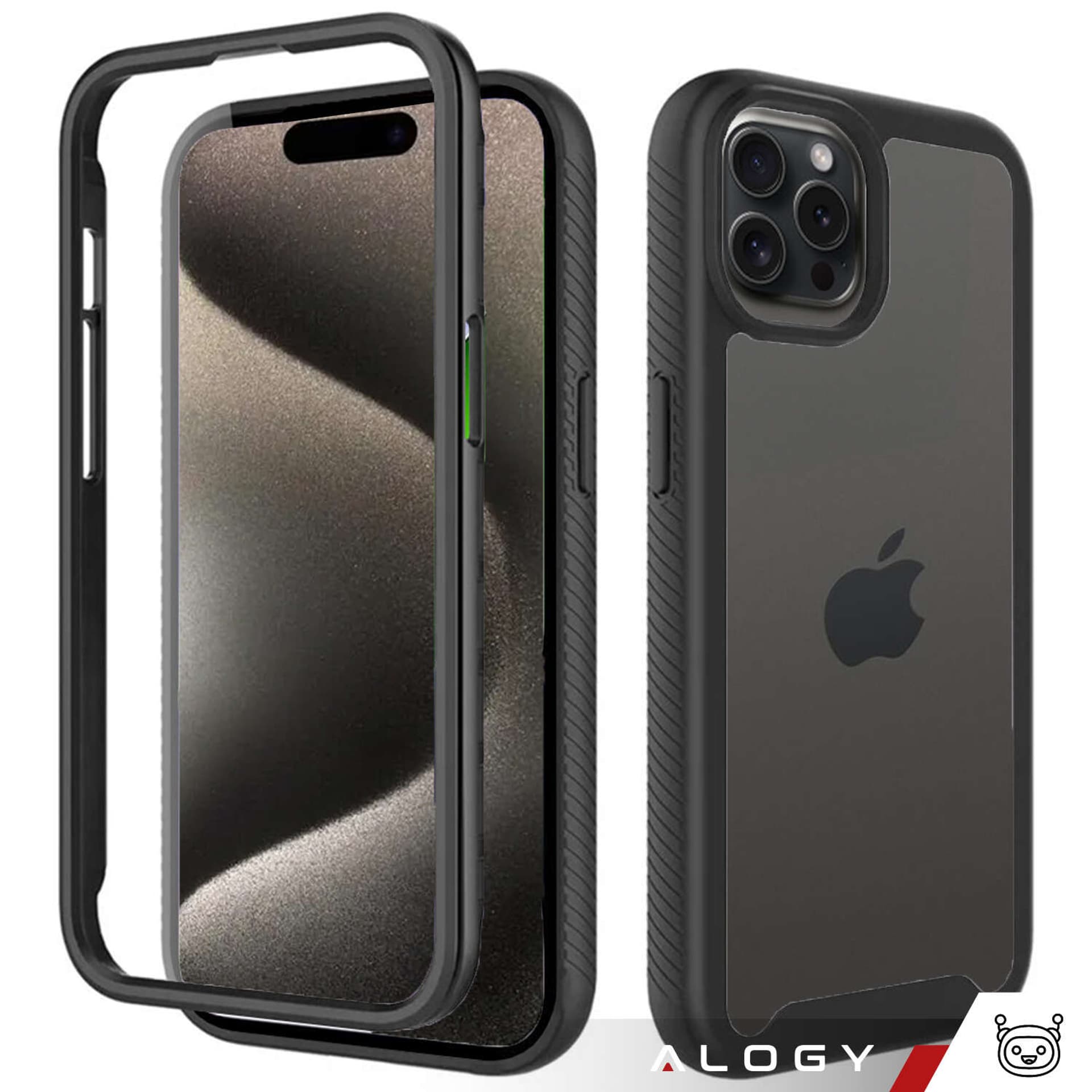

Etui do iPhone 15 Pro pancerne obudowa + folia hydrożelowa Case Defense 360 Pro Alogy czarne