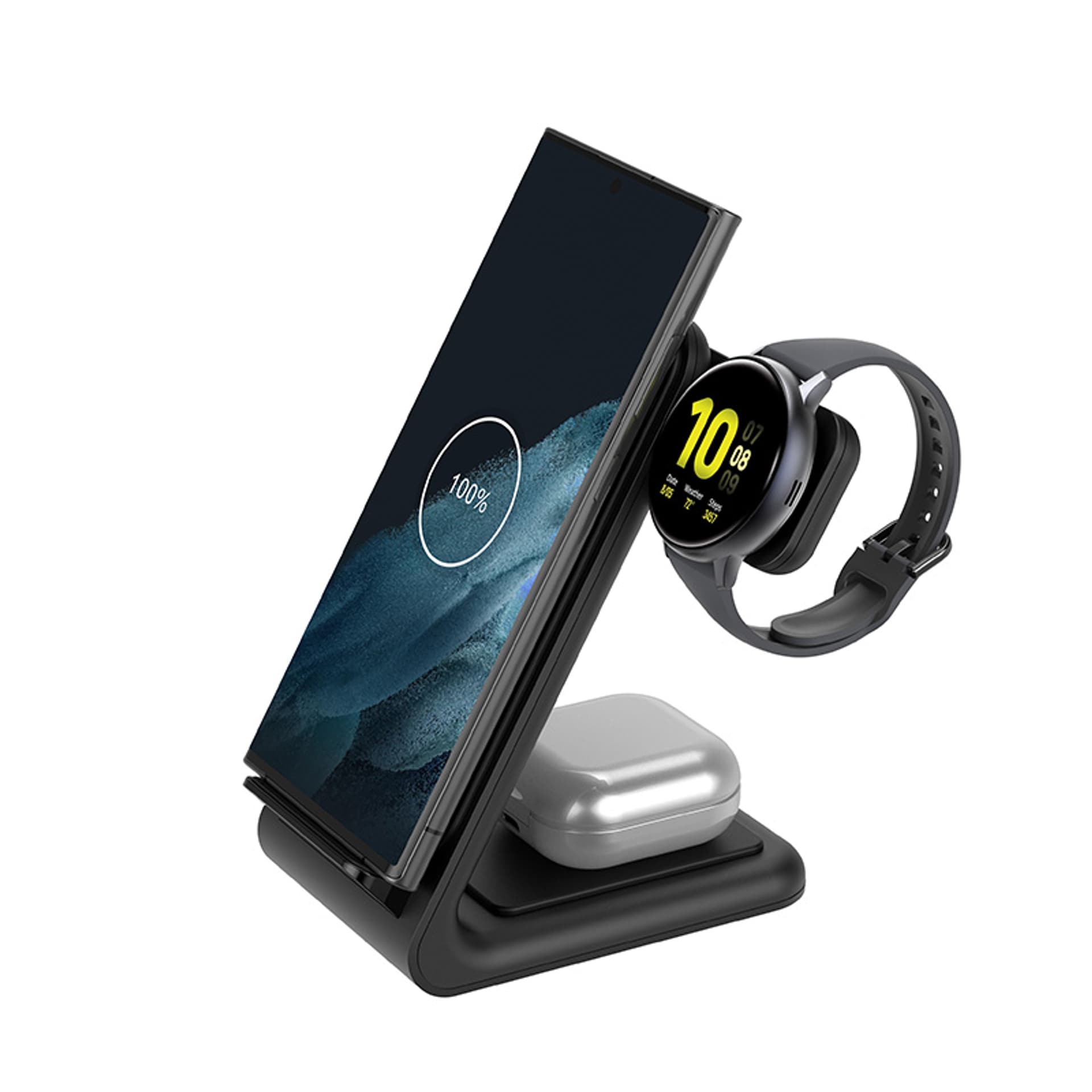 

Crong PowerSpot Pivot Stand - Ładowarka bezprzewodowa 3w1 do Samsung & Android, Galaxy Watch i słuchawek TWS (czarny)