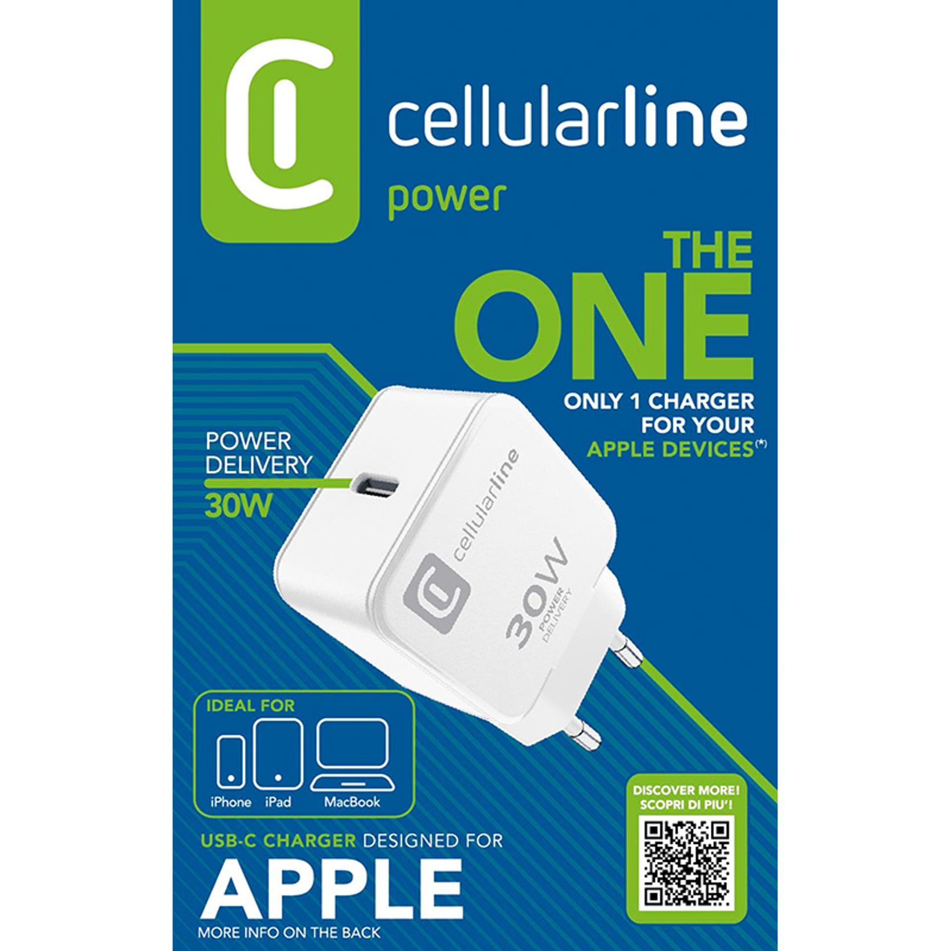 

Cellularline The One - Ładowarka sieciowa USB-C Power Delivery 30W (biały)