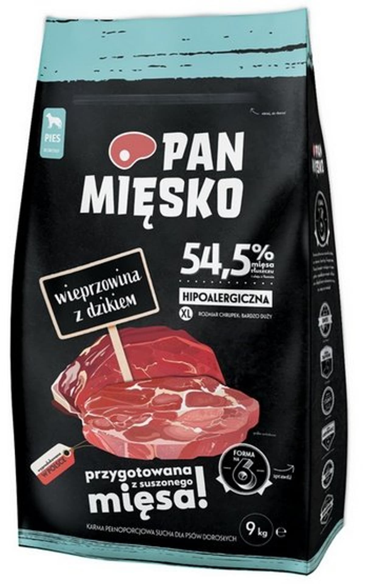 

PAN MIĘSKO karma sucha dla psa wieprzowina z dzikiem, chrupki XL 9kg
