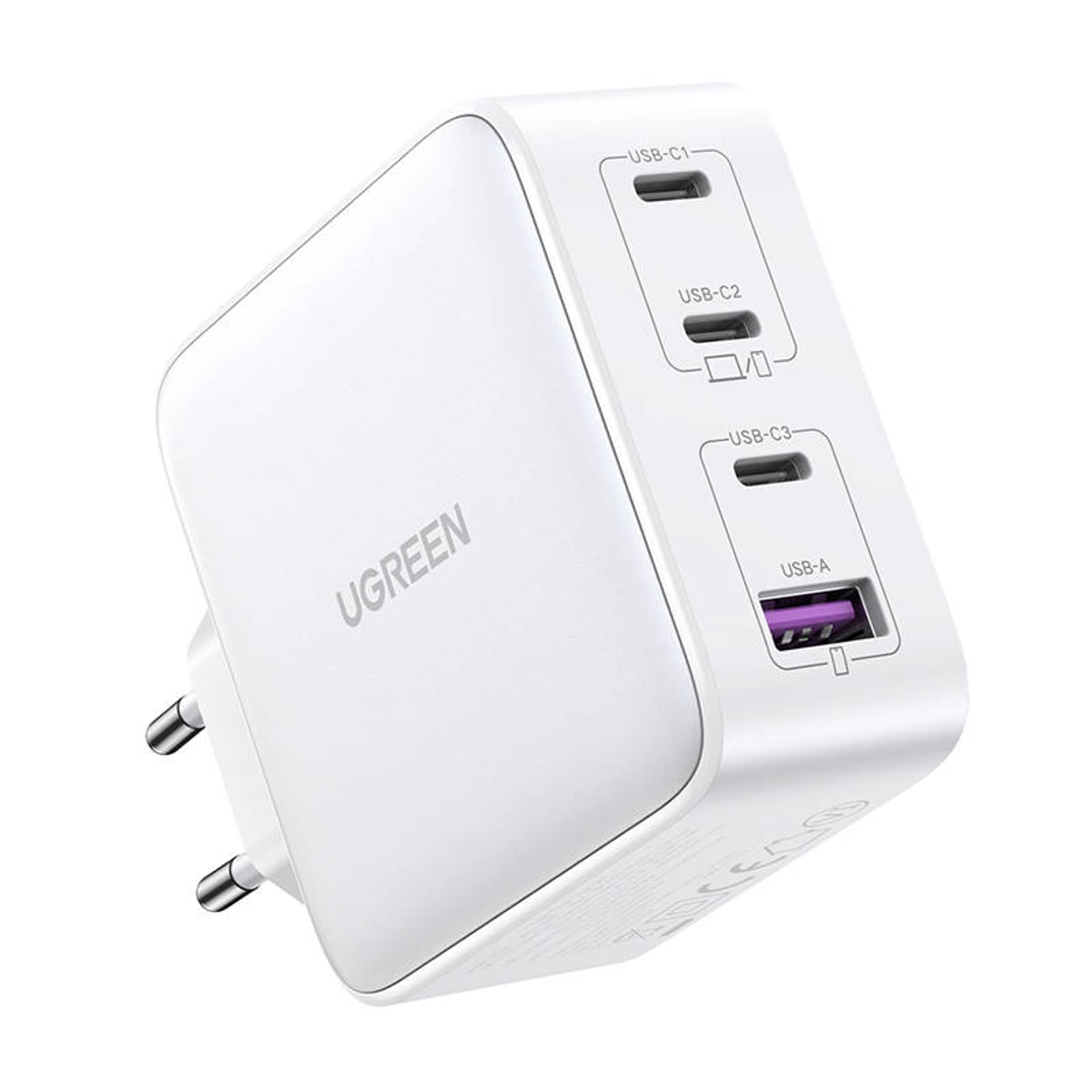 

Ładowarka sieciowa UGREEN 15337 Nexode, 3xUSB-C, USB-A 3.0, PD3.0, QC4.0, GaN, 100W (biała)