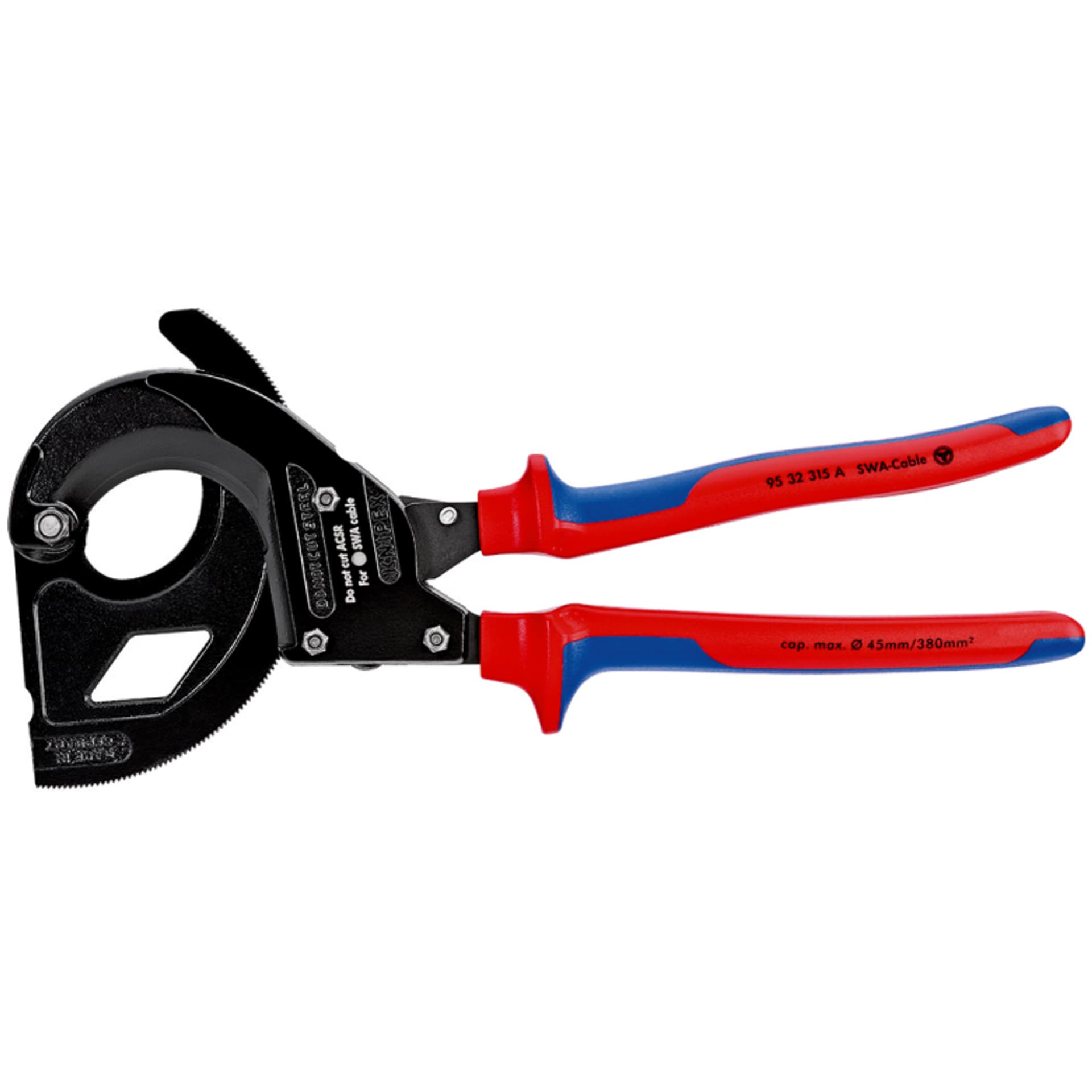 

Nożyce do kabli 95 32 315 A (z mechanizmem zapadkowym) Do kabli zbrojonych drutem stalowym (SWA) KNIPEX, Swa) knipe
