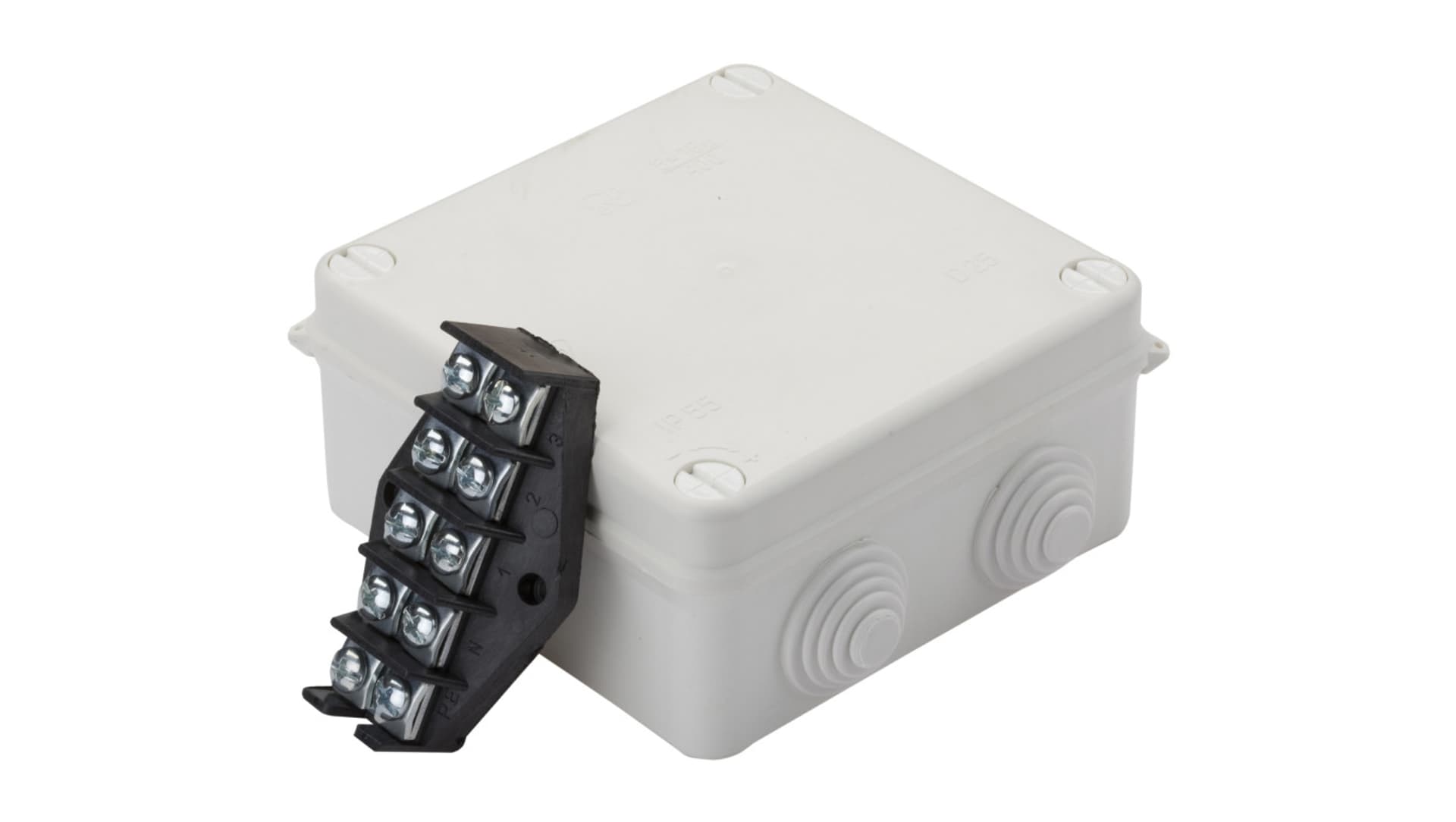 

Puszka odgałęźna z zaciskami 5-torowa dla Cu do 10mm2 IP55 biała PK-4 135x135x65 0233-01