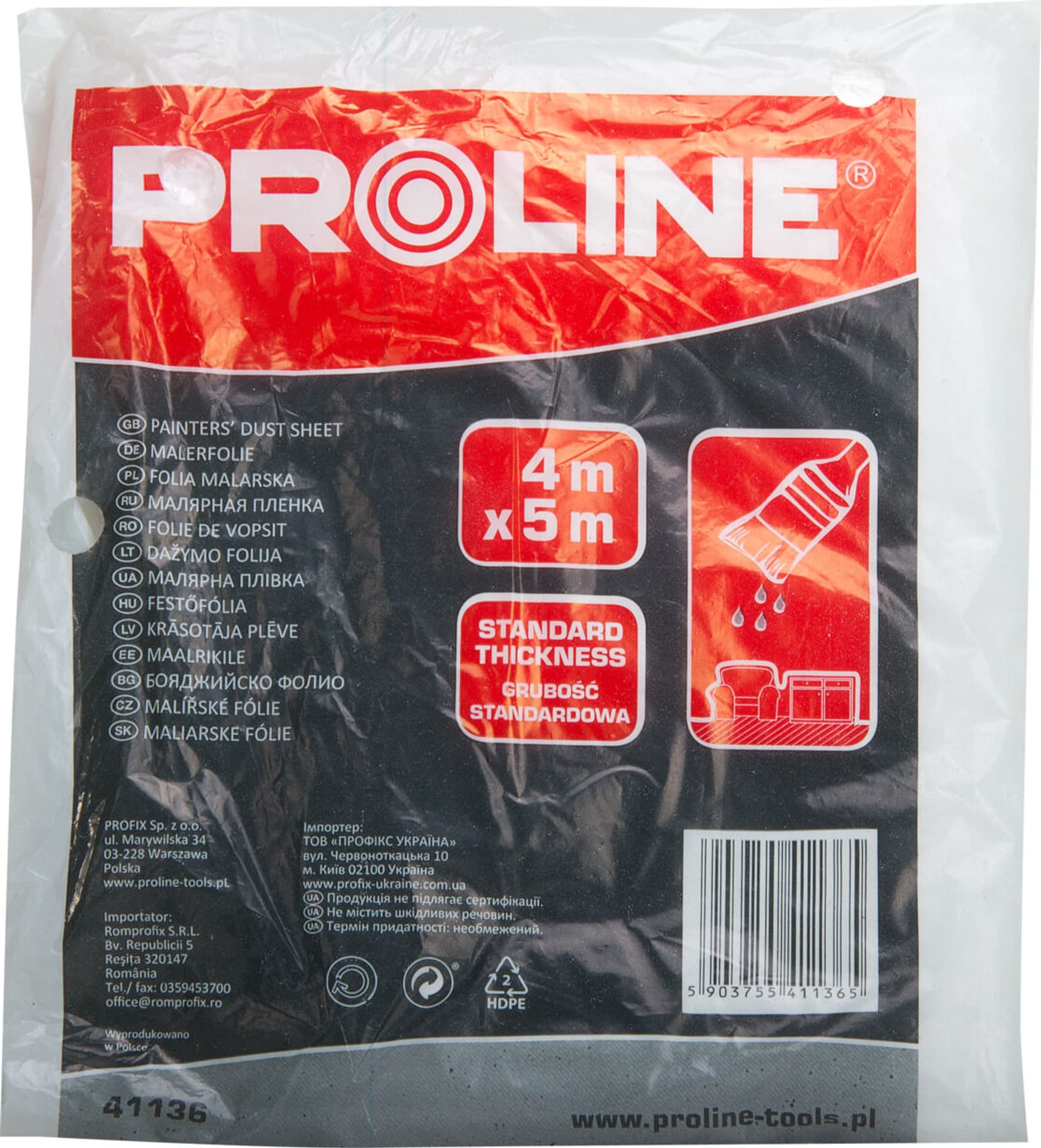 

Folia gruba (grubość: ok.45 mikro-m) 4x5m ldpe malarska extramocna proline, Grubość: ok.45 mikro-m) 4x5m ldpe malarska extramocna prolin