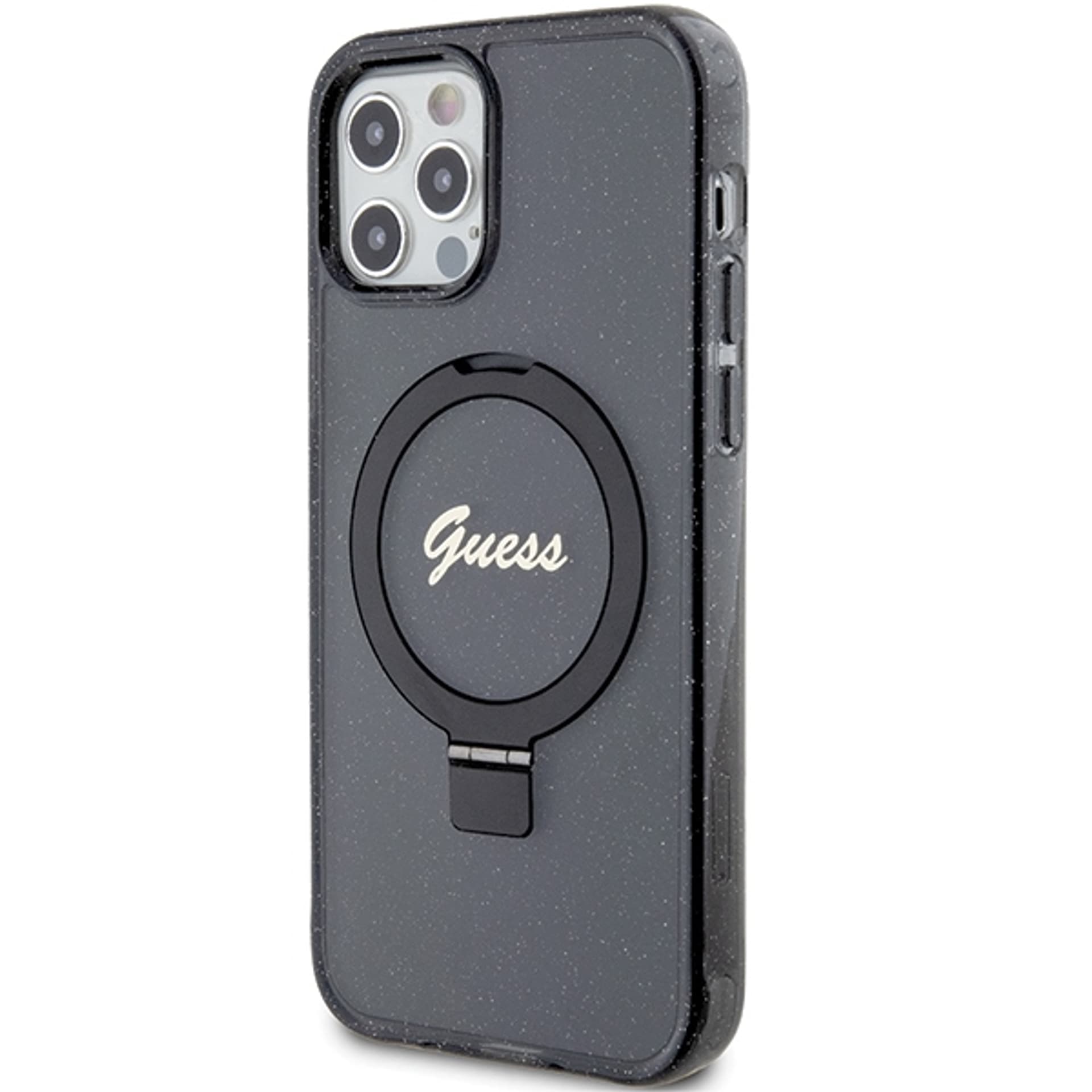 

Guess GUHMP12MHRSGSK iPhone 12/12 Pro 6.1" czarny/black hardcase Ring Stand Script Glitter MagSafe