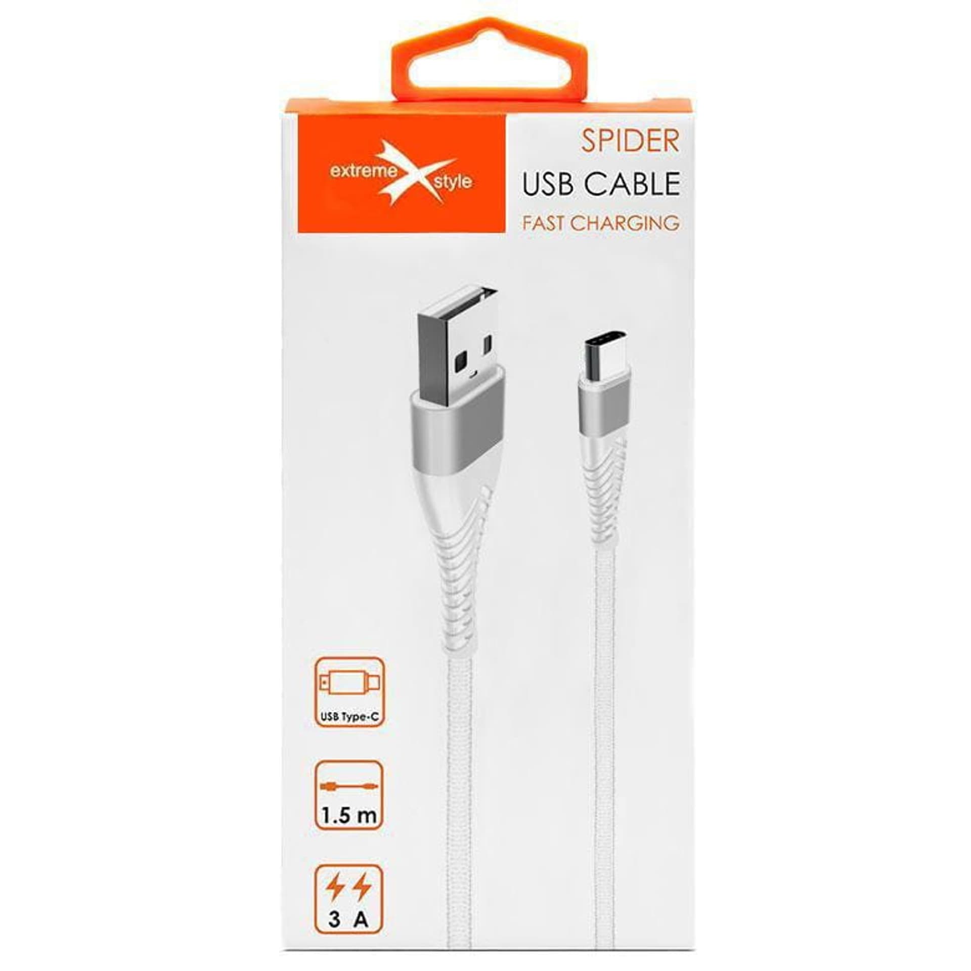 

Wzmocniony kabel pleciony Spider USB typ-C - eXtreme 1.5 m (biały)