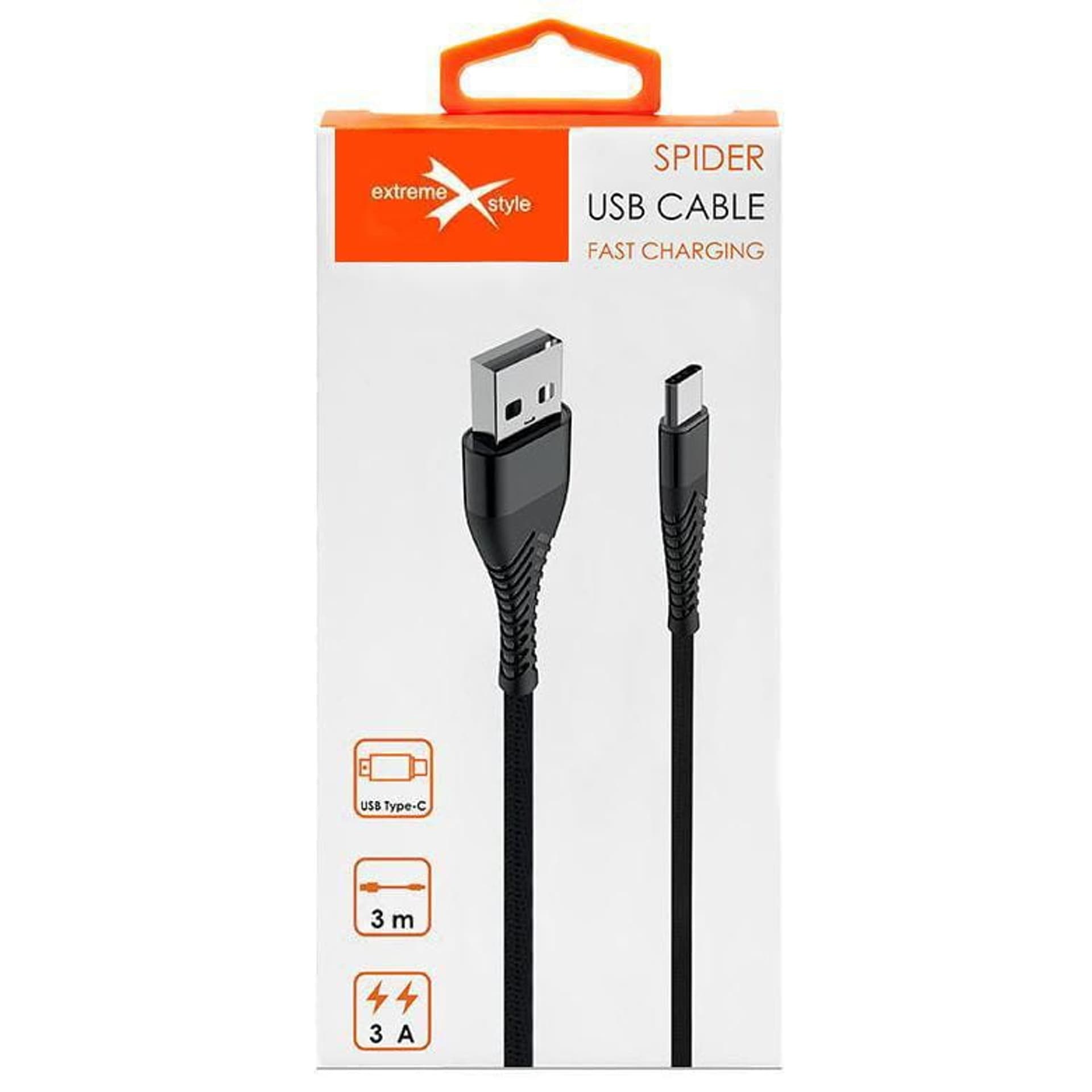 

Kabel USB Typ-C z oplotem Spider (, czarny
