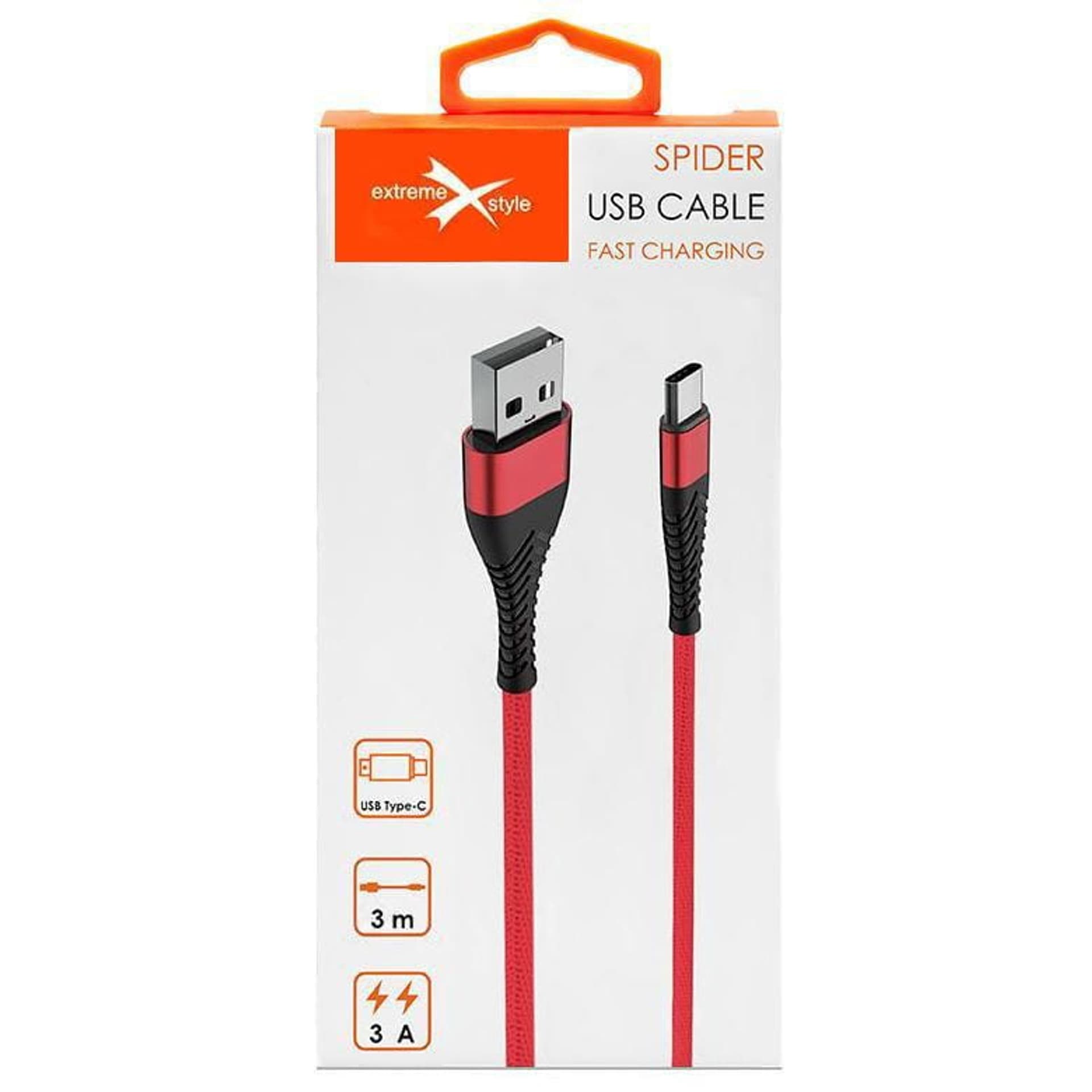 

Kabel USB Typ-C z oplotem Spider (, czerwony