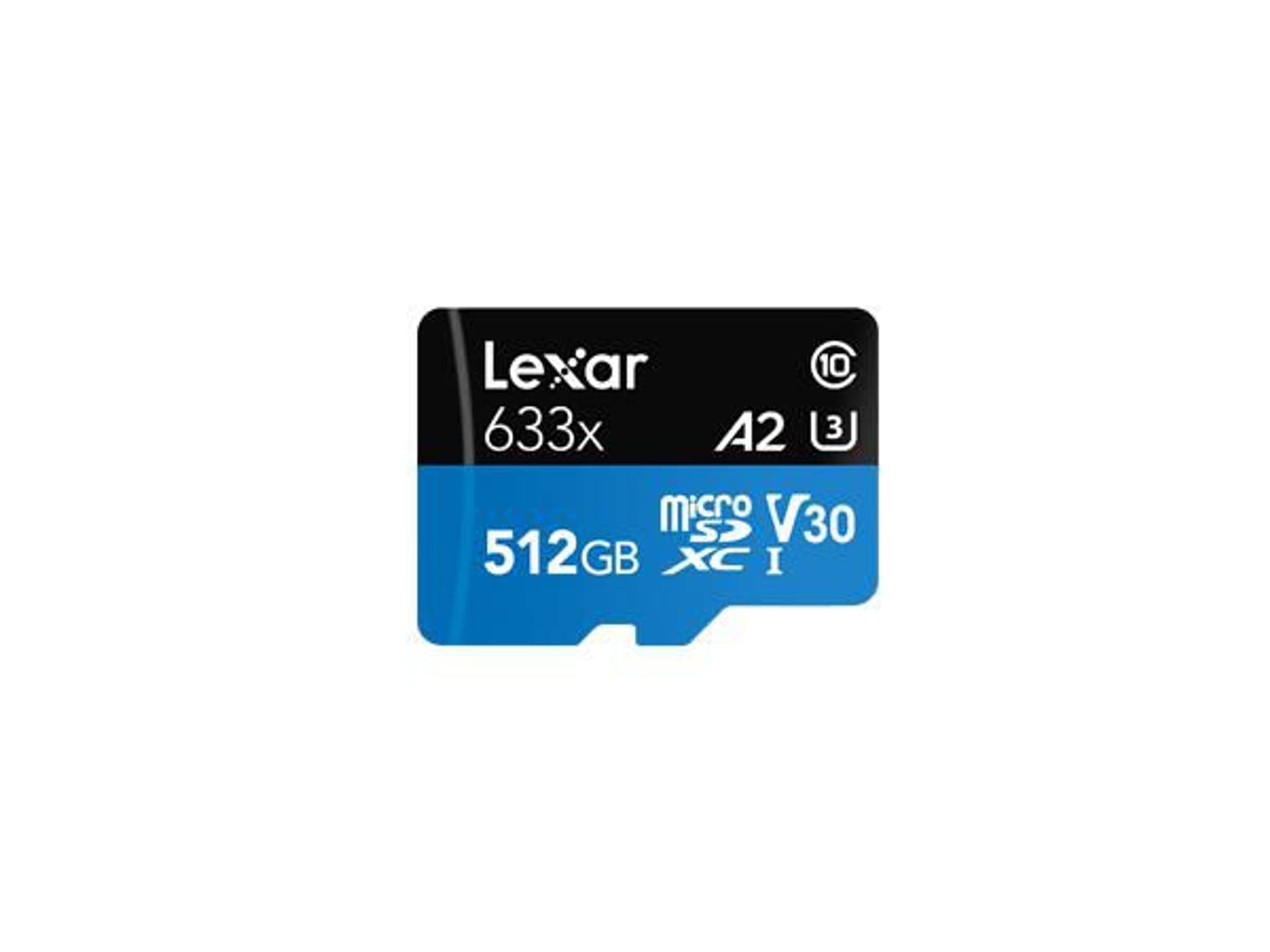 

Lexar High-Performance 633x UHS-I MicroSDXC, 512 GB, pamięć flash klasy 10, czarny/niebieski, Klasa: A2 V30 U3, 70 MB/s, 100 MB/