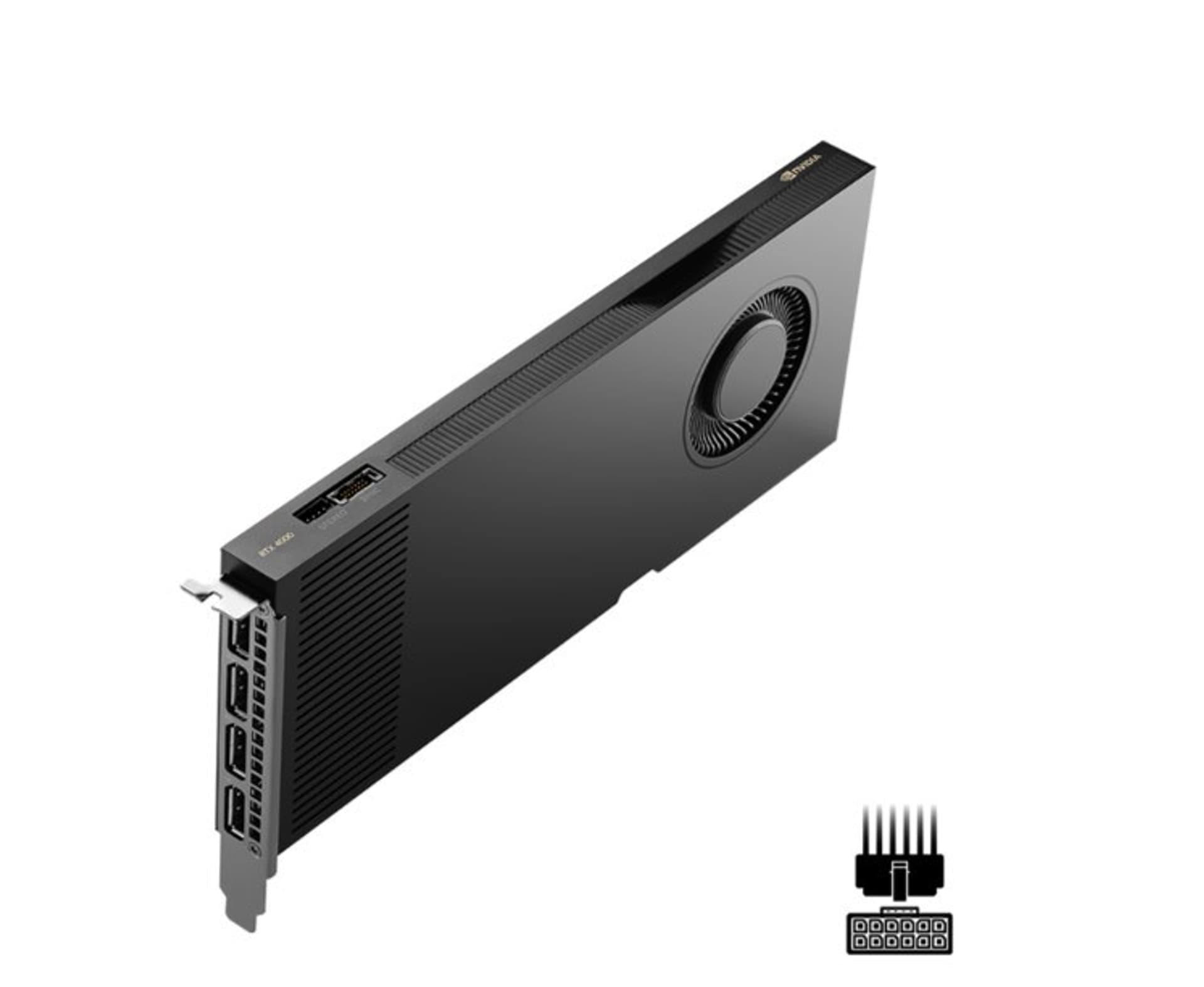 

Karta graficzna PNY NVIDIA RTX 4000 Ada Generation, 20 GB GDDR6 160-bit, PCIe 4.0 x16, Single Slot, 4x Mini DP 1.4a, ATX - ATX bracket, 1x 16-pin power supply cable, retial