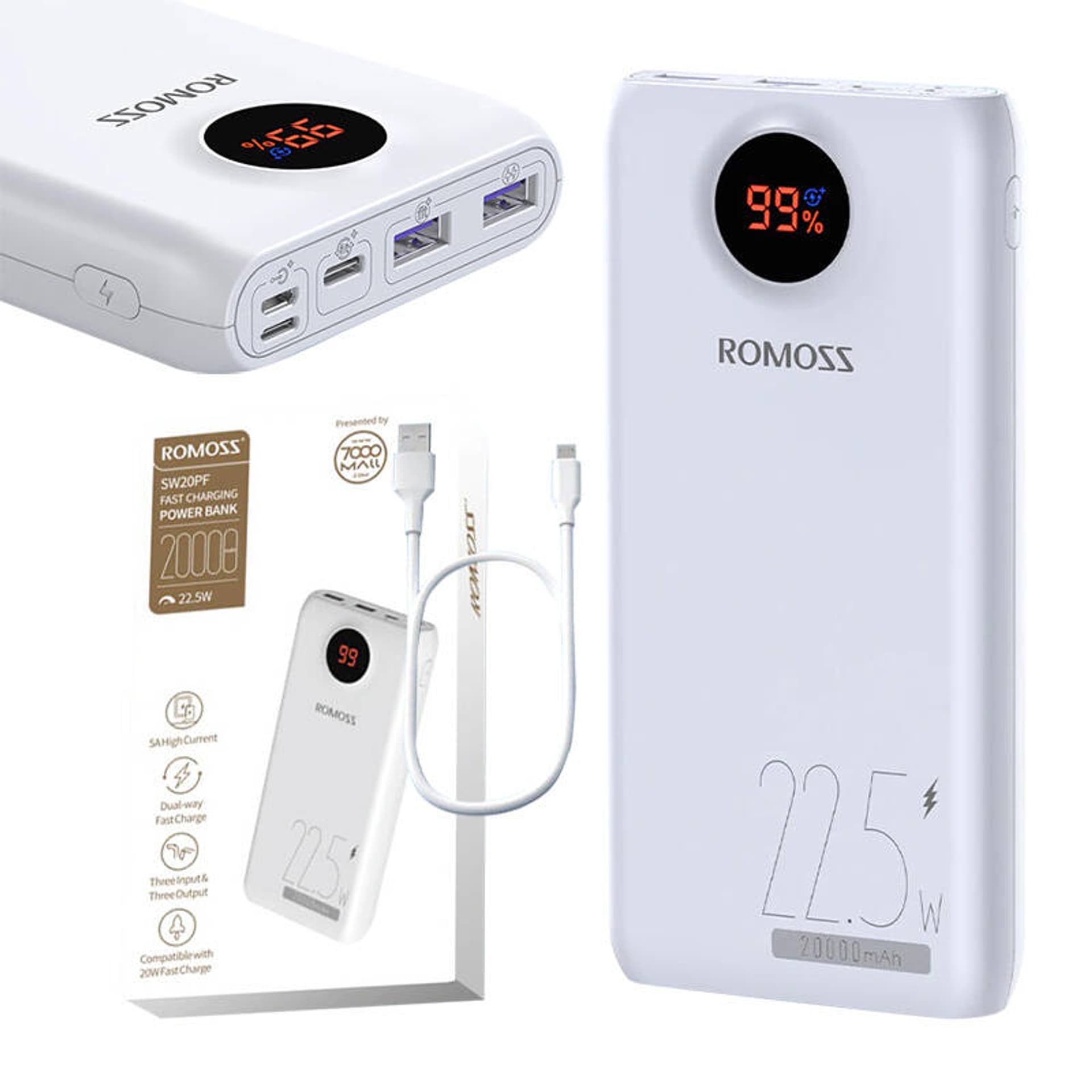 

Powerbank Romoss SW20PF 20000mAh, 22.5W (biały)