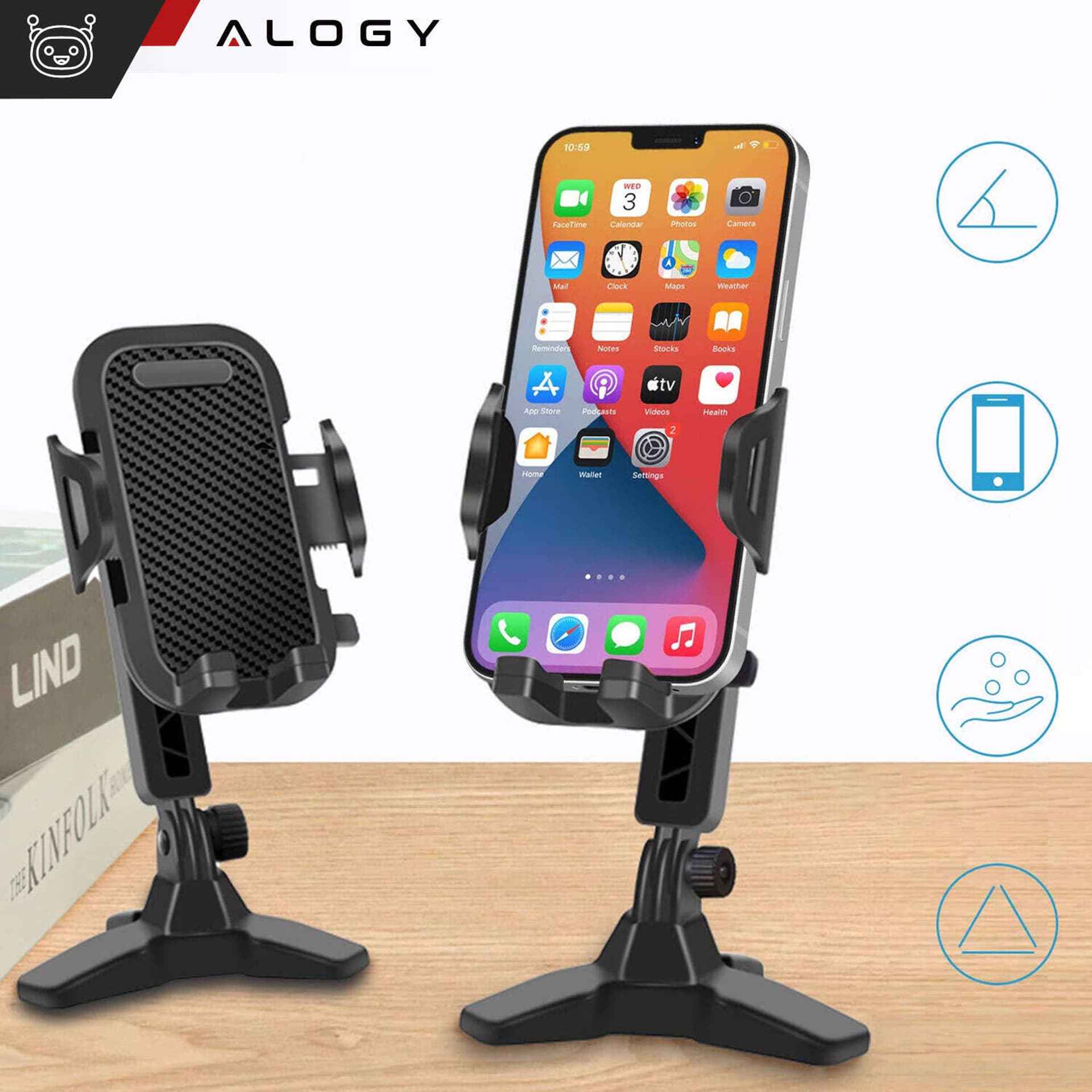 

Uchwyt na telefon stojak podstawka na biurko regulowany 360 Tripod biurkowy statyw 4-7" Alogy Czarny