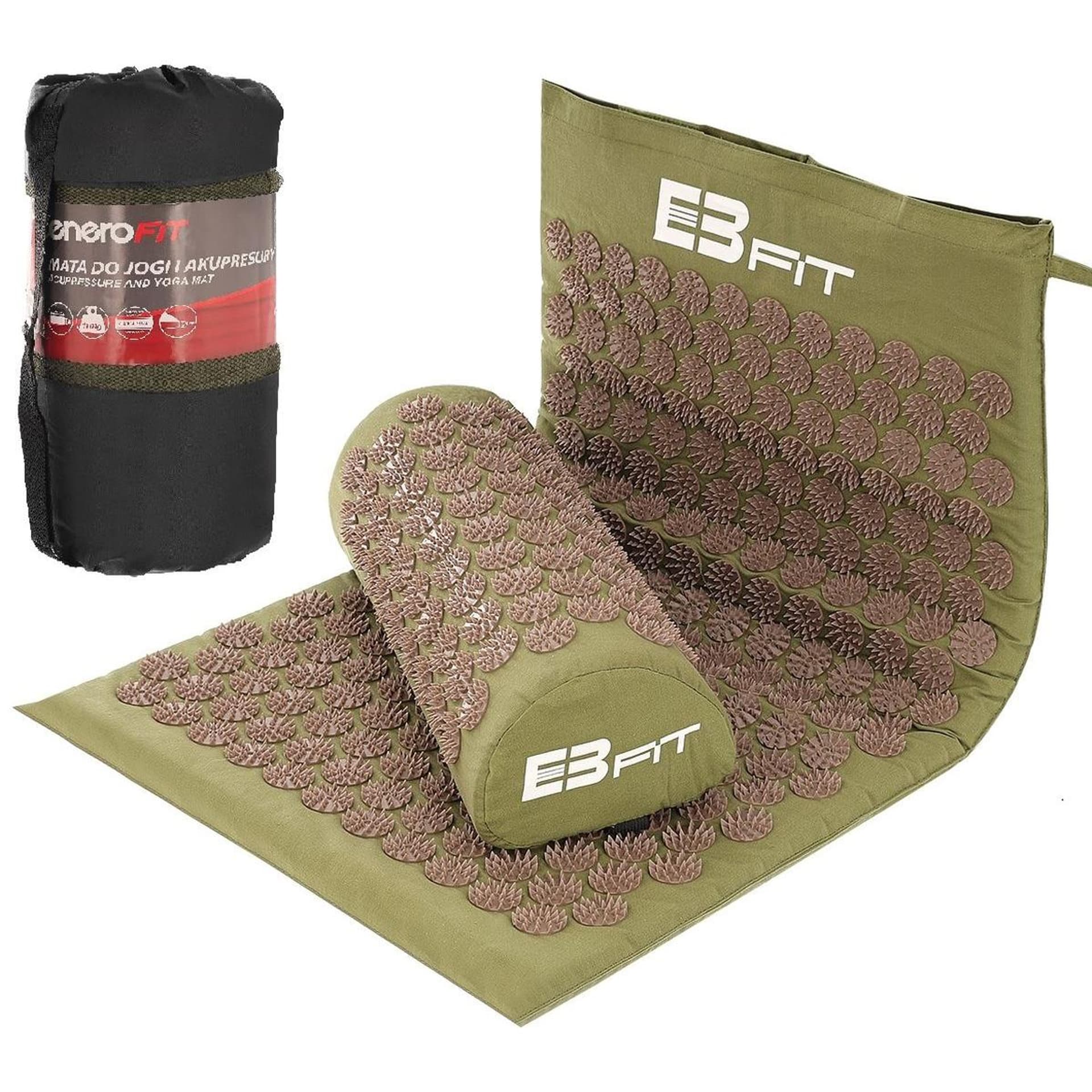 

MATA Z PODUSZKĄ DO AKUPRESURY JOGI MASAŻU ZIELONO BRĄZOWA 68x42x2CM EB FIT