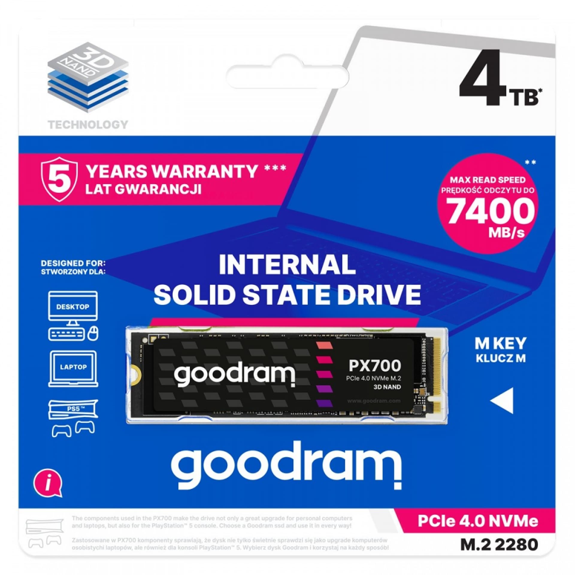 

Dysk SSD GOODRAM M.2 2280″ 4 TB PCI Express 7400MB/s 6500MS/s