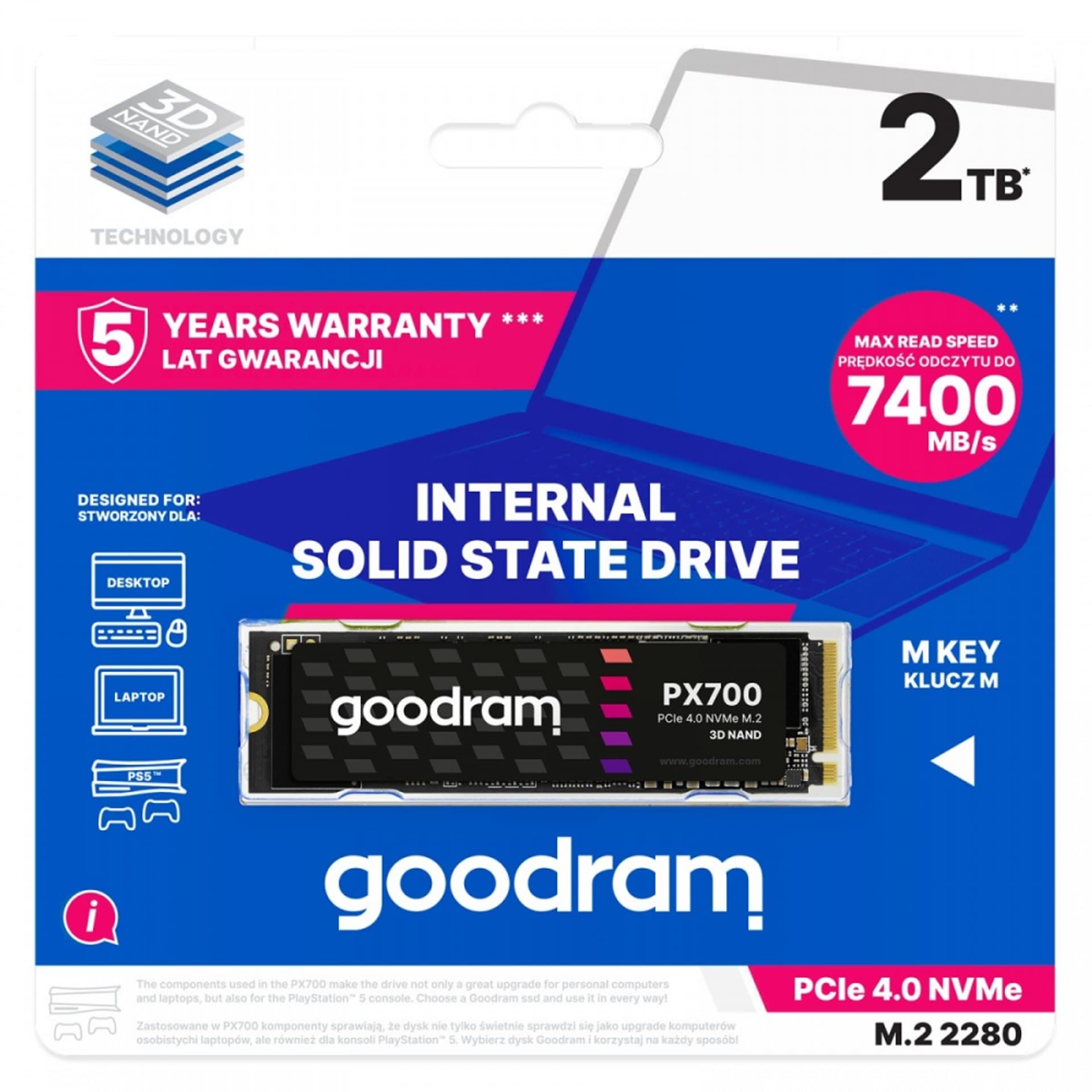 

Dysk SSD GOODRAM M.2 2280″ 2 TB PCI Express 7400MB/s 6500MS/s