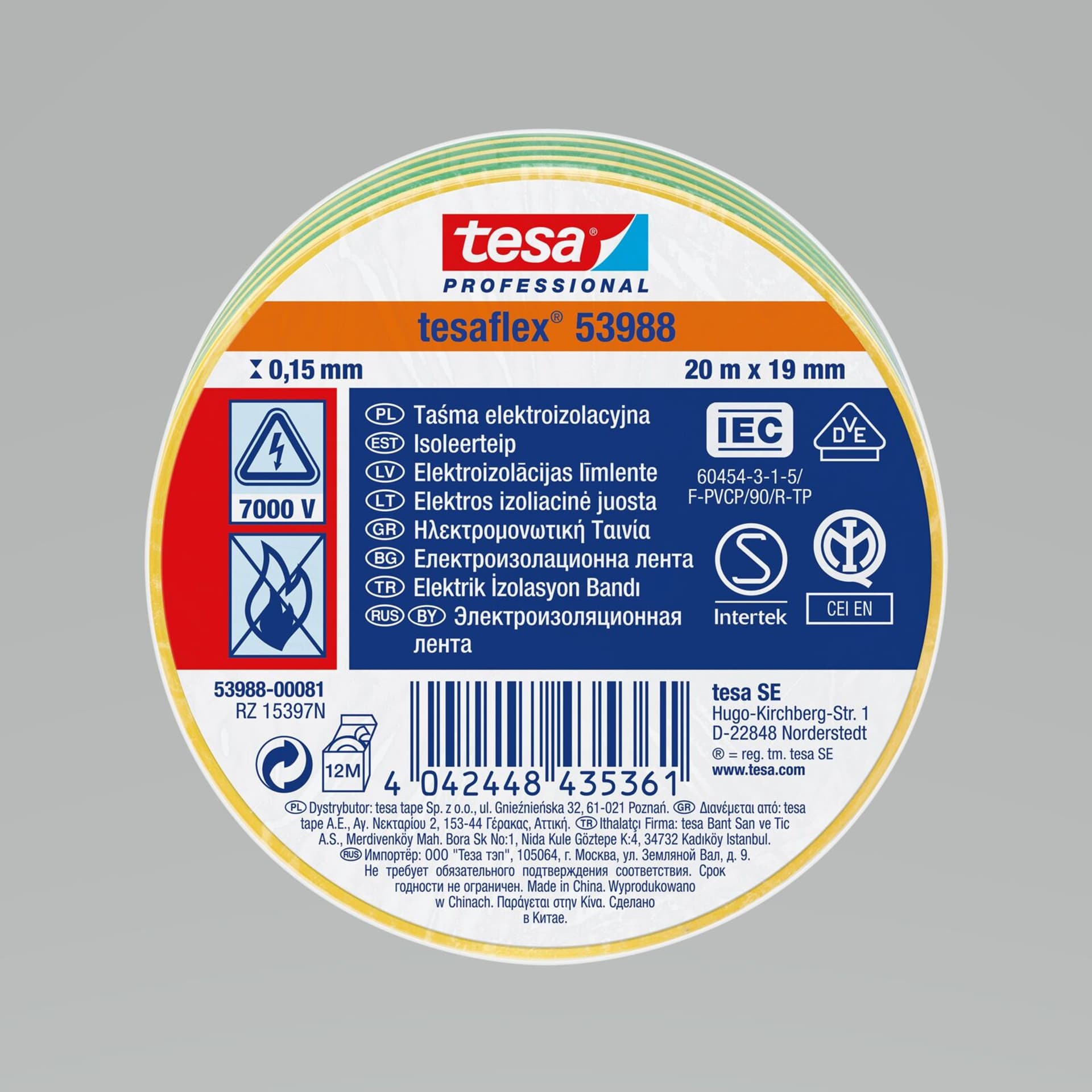 

Taśma elektroizol.5000v pcw 20m:19mm zielono-żółta(h5394899)