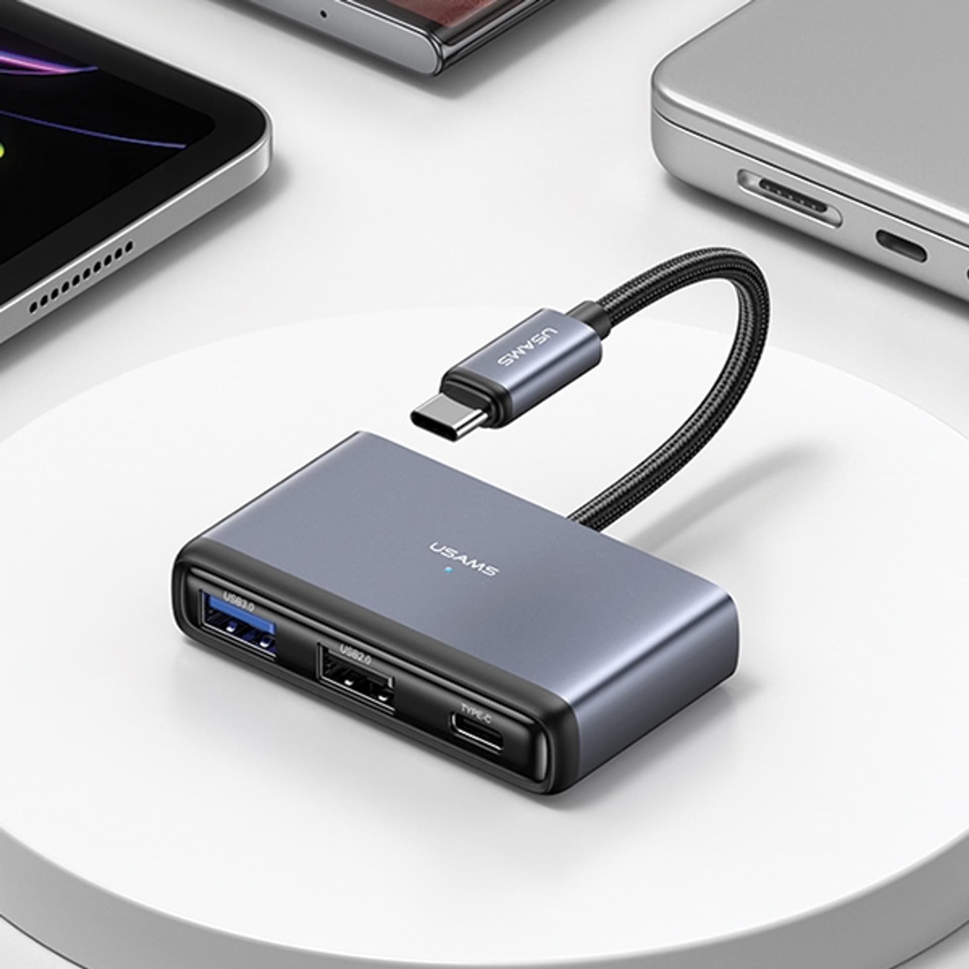 

USAMS Adapter HUB 5w1 USB 2.0/USB 3.0/ USB-C/TF/SD szary/dark grey SJ628HUB01 (US-SJ628)