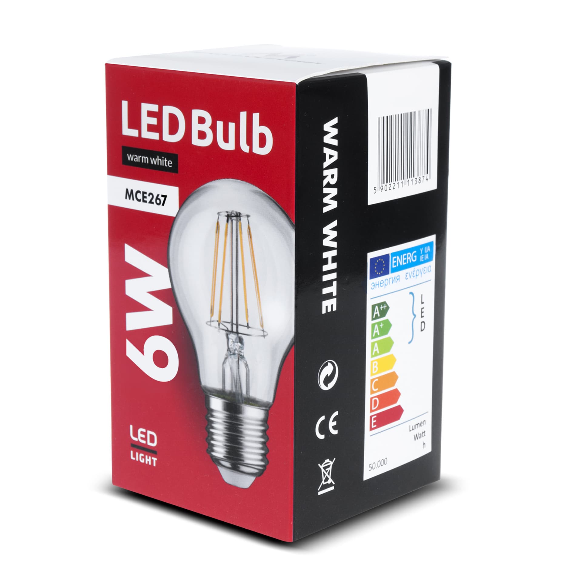 

Żarówka Maclean, Filamentowa LED E27, 6W, 230V, WW ciepła biała 3000K, 600lm, Retro edison ozdobna A60, MCE267