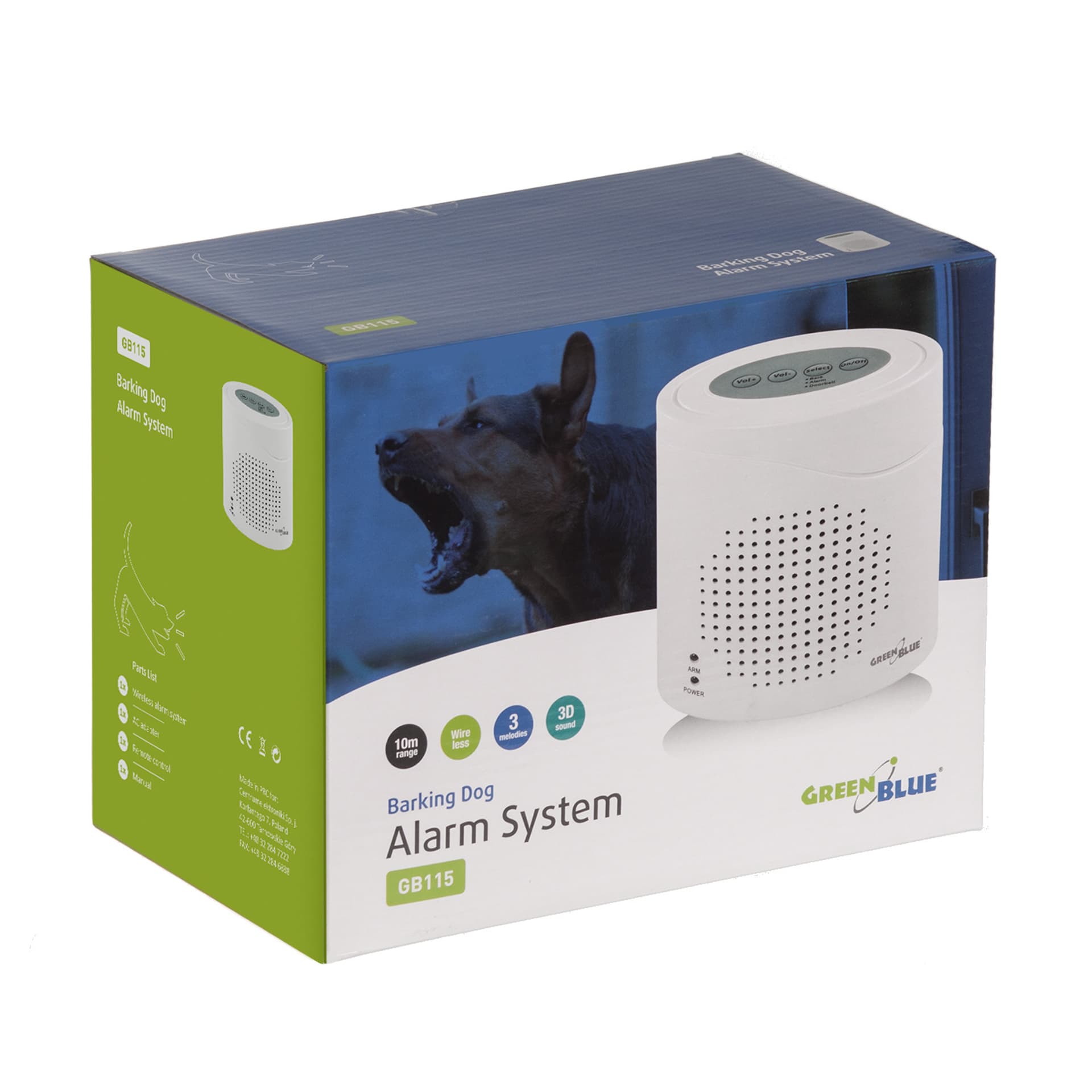 

Bezprzewodowy alarm GreenBlue, szczekanie psa, czujnik mikrofala, działa przez drzwi, GB115