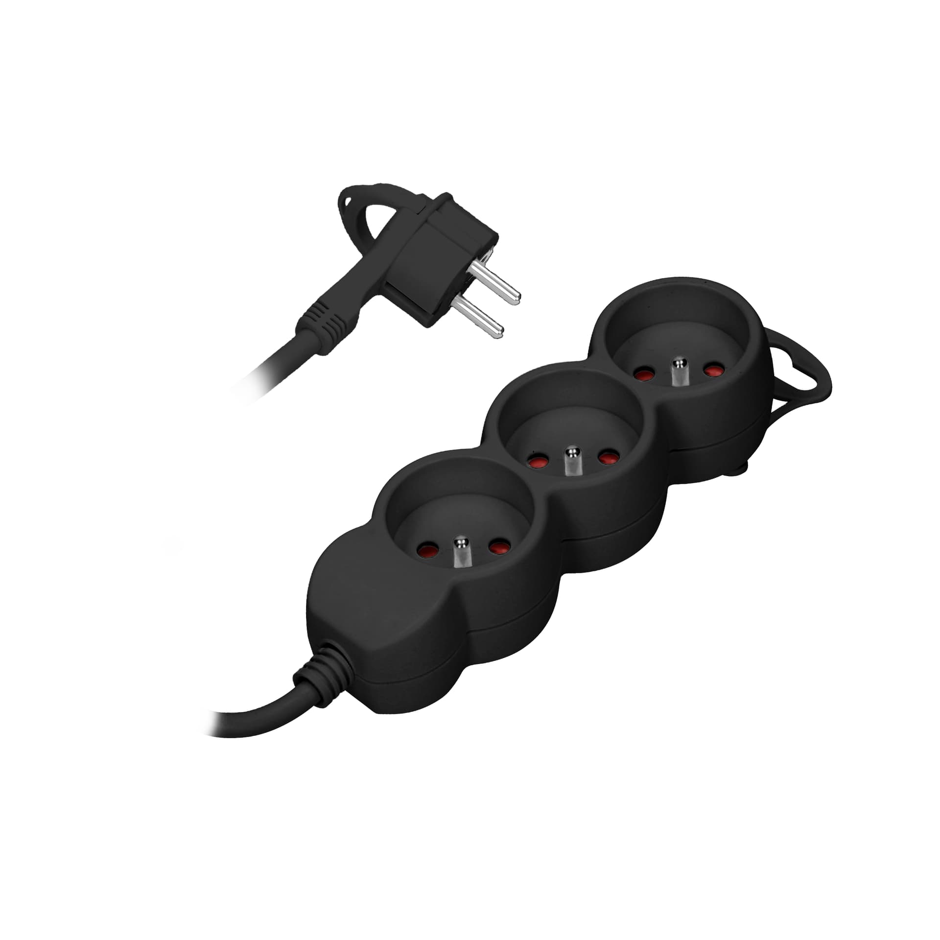 

Przedłużacz 3-krotny 2P+Z, 1,5m H05VV-F 3x1,0mm , Imax=10A, płaska wtyczka, czarny