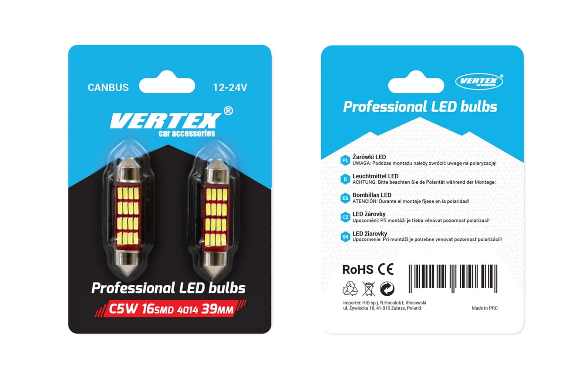 

01633 Led Canbus 12SMD 4014 Festoon 39mm White 12V/24V 2 sztuki
