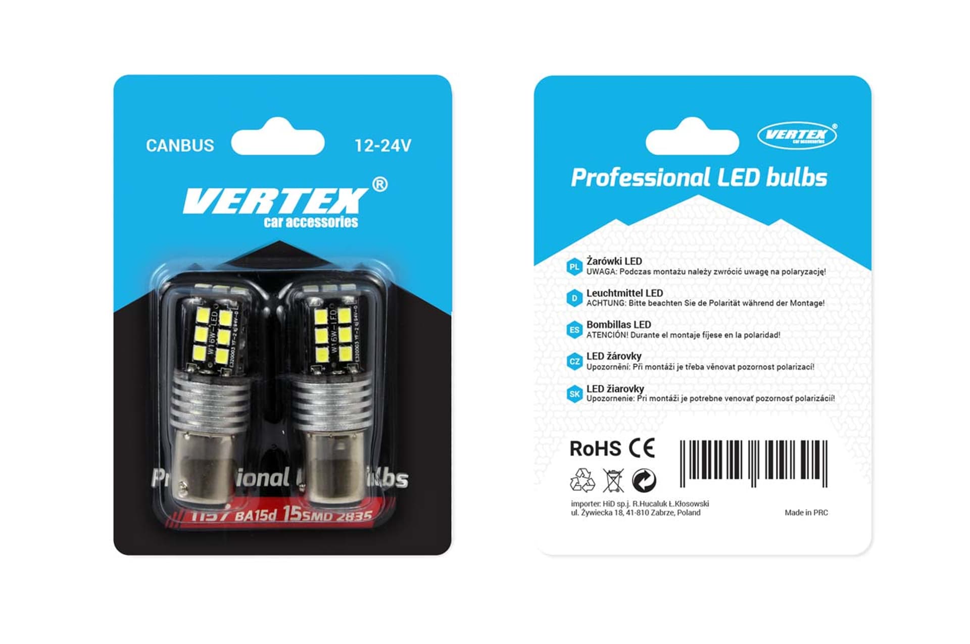 

01641 Led Vertex Canbus 15SMD 2835 7,5W 1157 (P21/5W) White 12V/24V 2 sztuki, P21/5w) white 12v/24v 2 sztuk