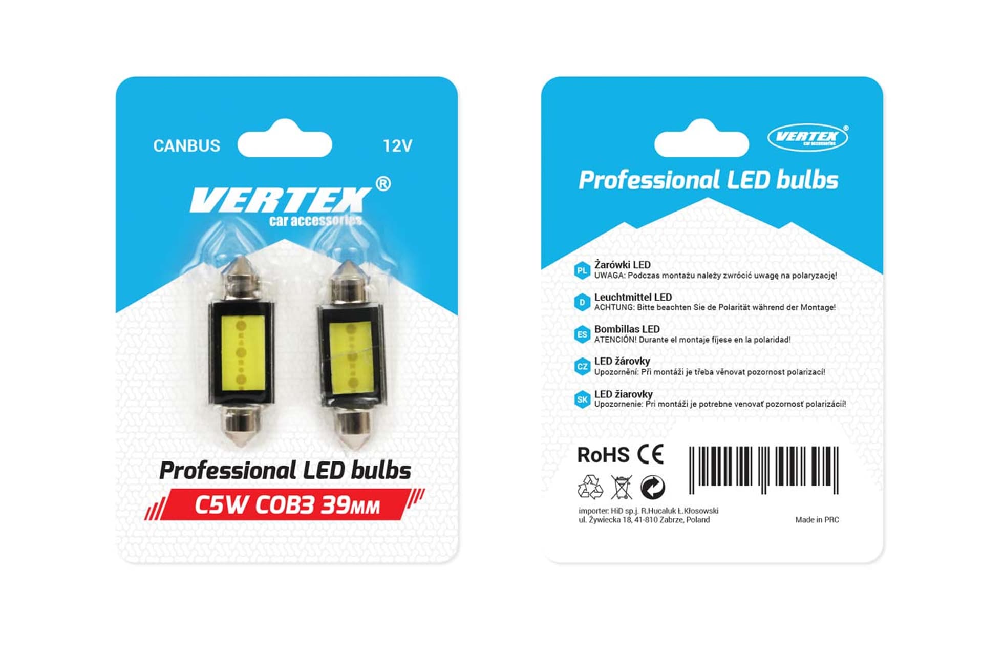 

Żarówki led canbus cob3 festoon c5w c10w c3w 39mm white 12v