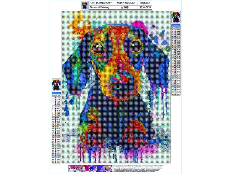 

Haft Diamentowy, Obraz, Mozaika Diamentowa Diamond Painting, PIES W KOLORZE 30x40cm