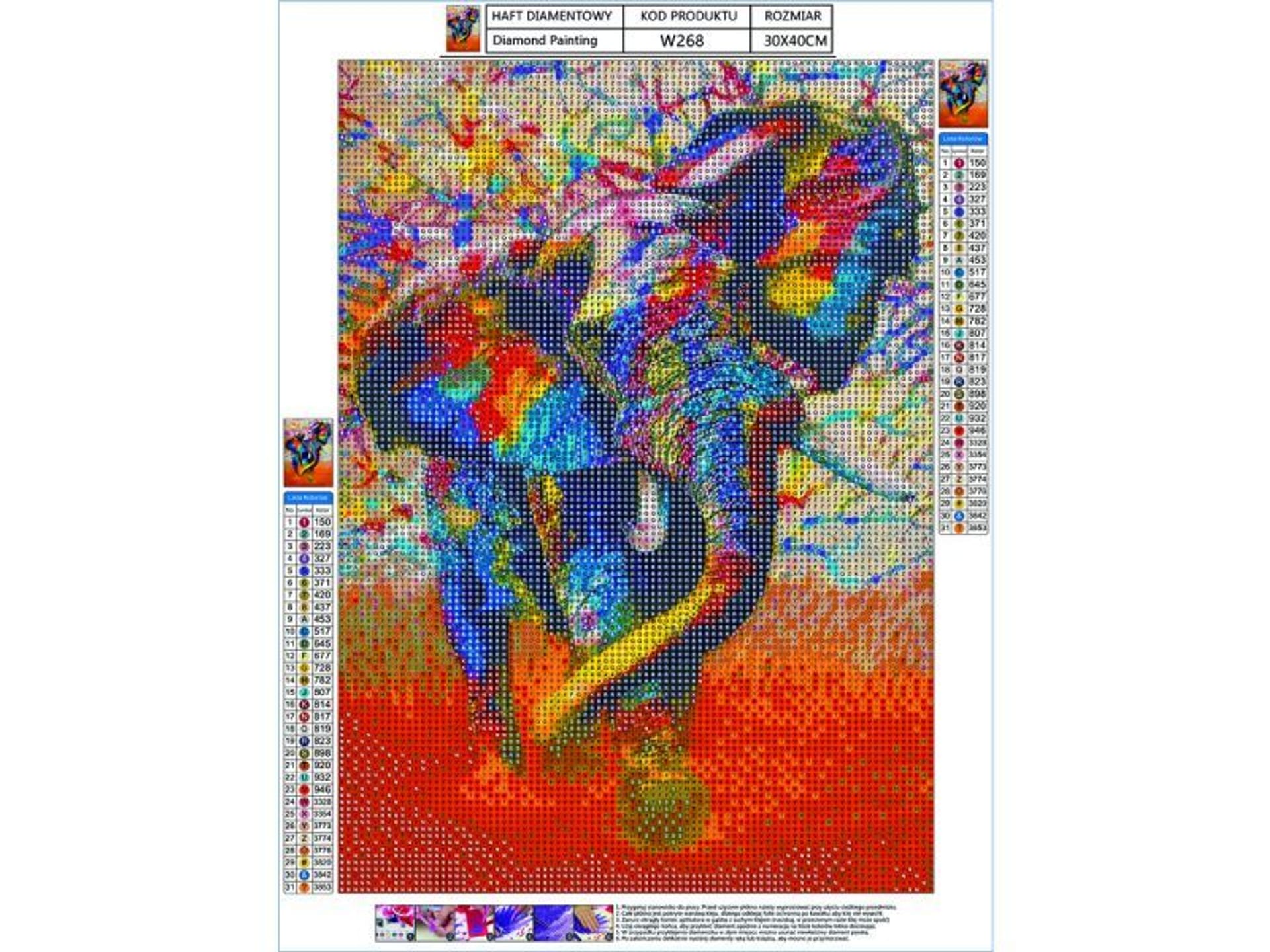 

Haft Diamentowy, Obraz, Mozaika Diamentowa Diamond Painting, SŁOŃ - KOLOR 30x40cm