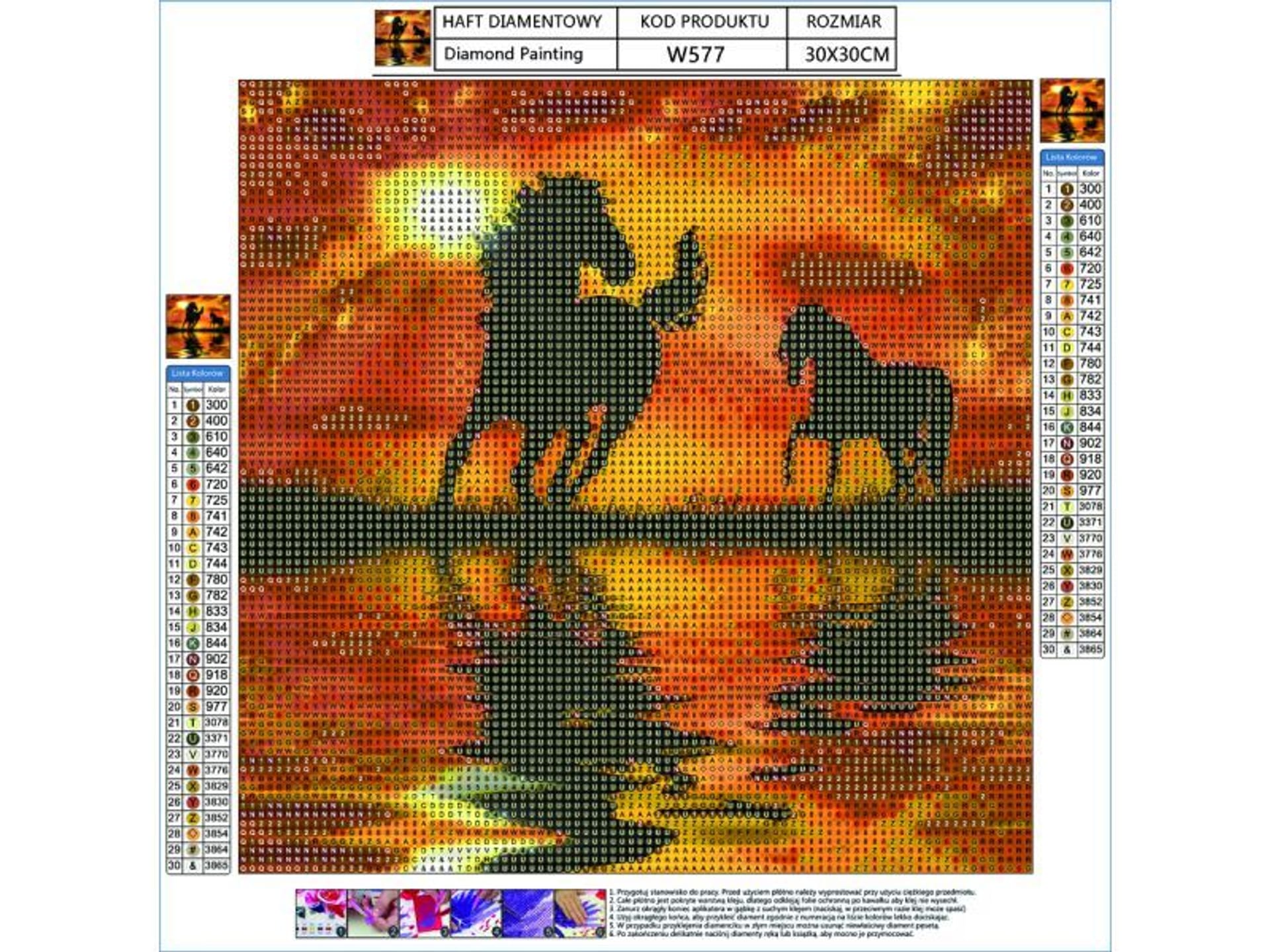 

Haft Diamentowy, Obraz, Mozaika Diamentowa Diamond Painting, KONIE - ZACHÓD SŁOŃCA 30x30cm