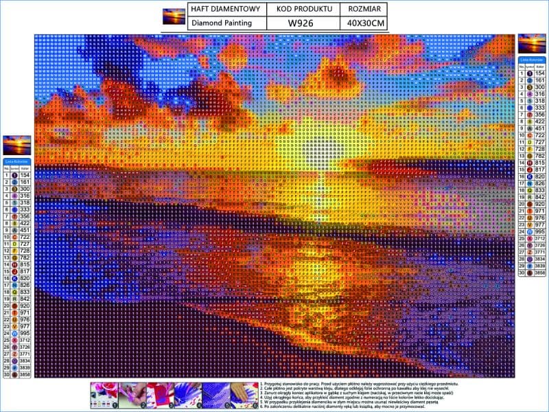 

Haft Diamentowy, Obraz, Mozaika Diamentowa Diamond Painting, ZACHÓD SŁOŃCA - PLAŻA 40x30cm