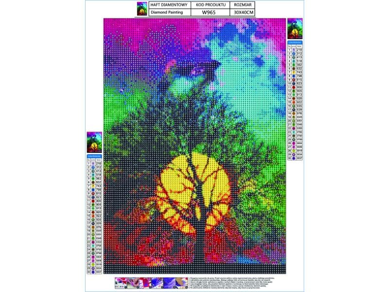 

Haft Diamentowy, Obraz, Mozaika Diamentowa Diamond Painting, DRZEWO - NIEBO NOCĄ 30x40cm