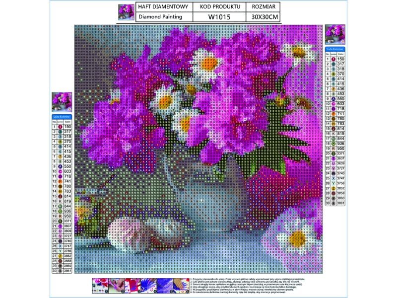 

Haft Diamentowy, Obraz, Mozaika Diamentowa Diamond Painting, BUKIET KWIATÓW 30x30cm