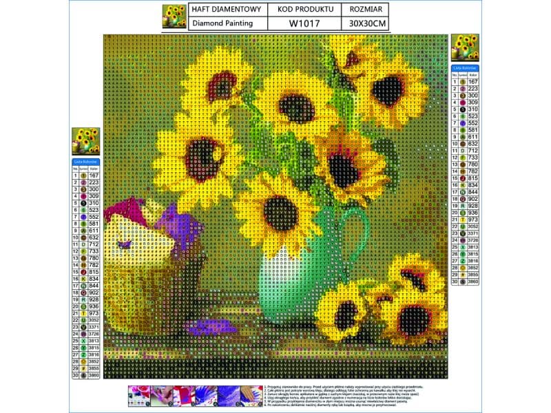 

Haft Diamentowy, Obraz, Mozaika Diamentowa Diamond Painting, BUKIET SŁONECZNIKÓW 30x30cm