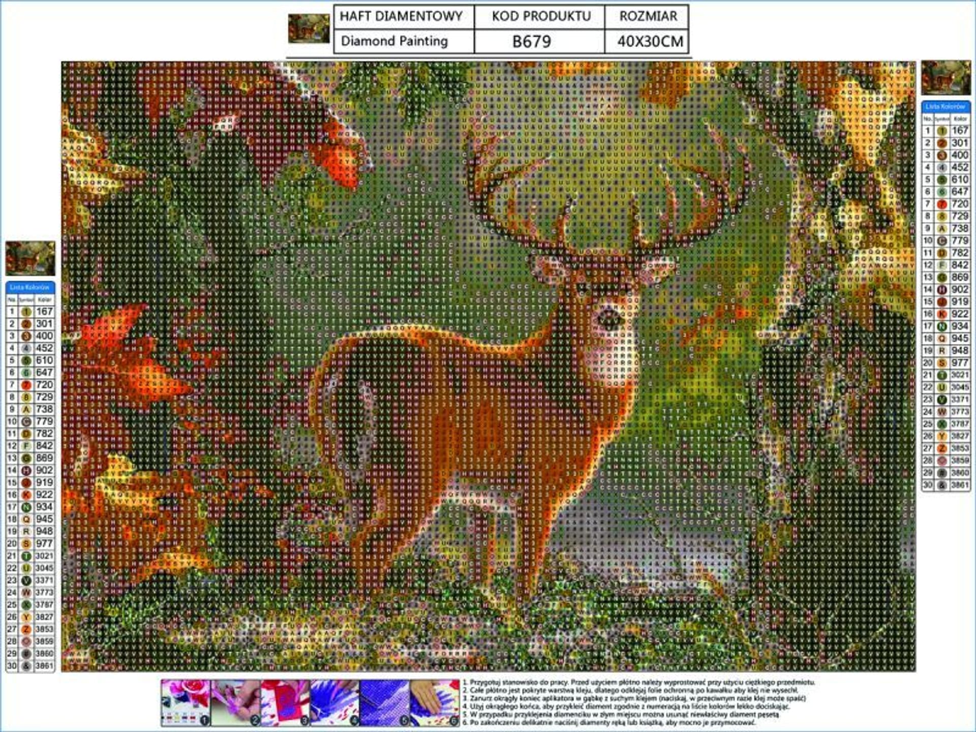 

Haft Diamentowy, Obraz, Mozaika Diamentowa Diamond Painting, DOSTOJNY JELEŃ 40x30cm